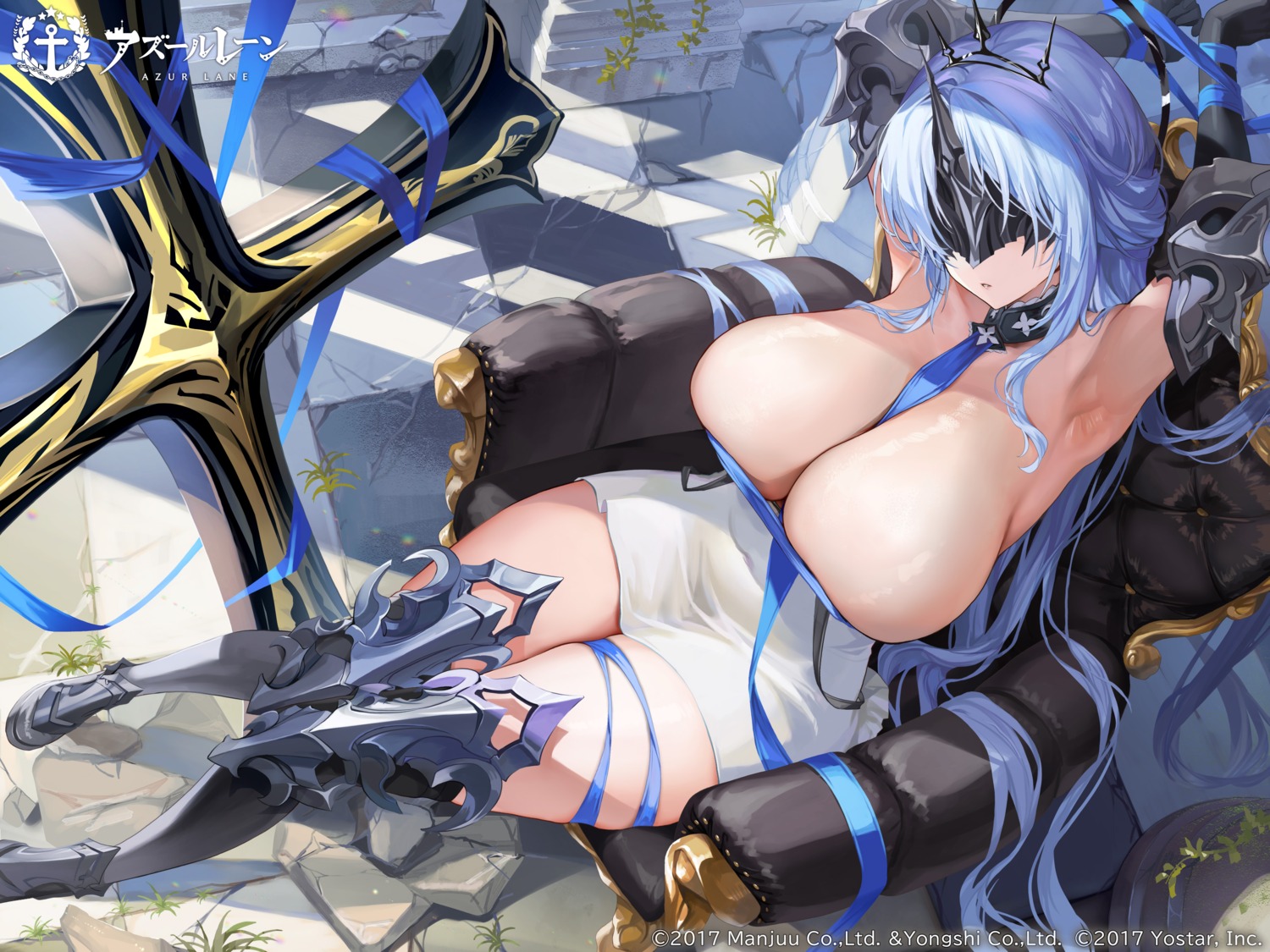 alsace_(azur_lane) armor azur_lane bondage breasts garter no_bra sage_joh thighhighs