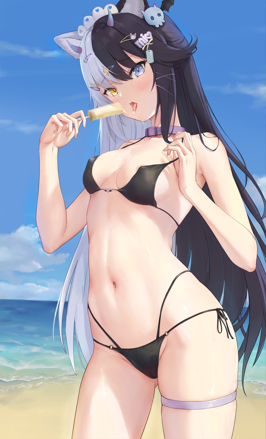 animal_ears areola bikini erect_nipples garter heterochromia swimsuits zoppi