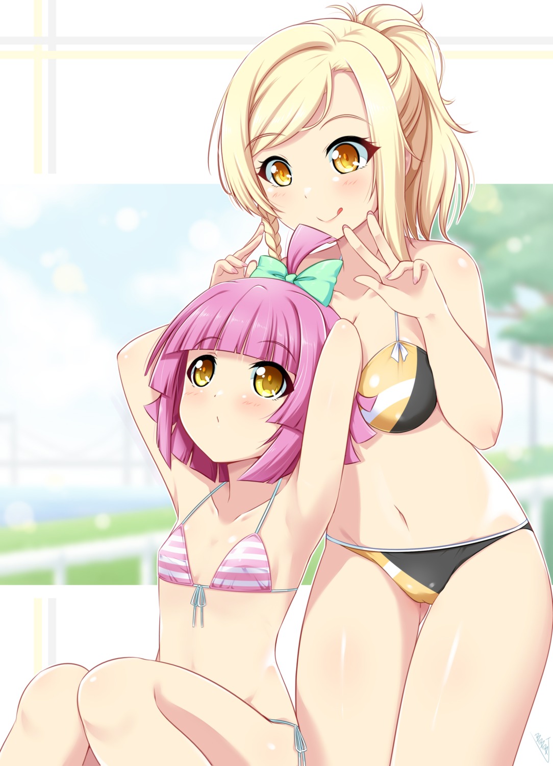 bikini bunji cameltoe cleavage love_live!_nijigasaki_high_school_idol_club miyashita_ai swimsuits tennouji_rina