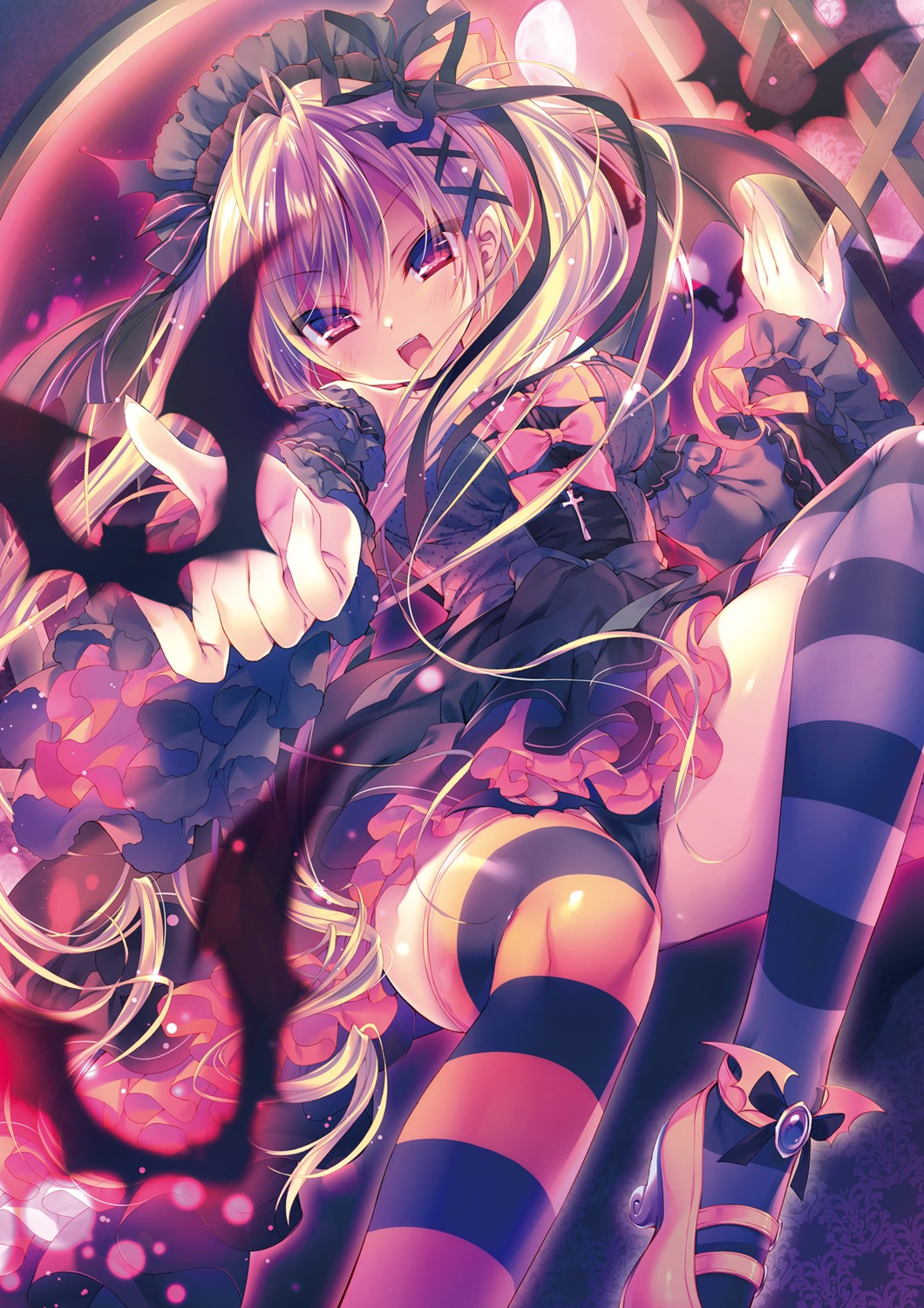 cameltoe dress gothic_lolita halloween heels lolita_fashion pantsu rubi-sama skirt_lift thighhighs wings