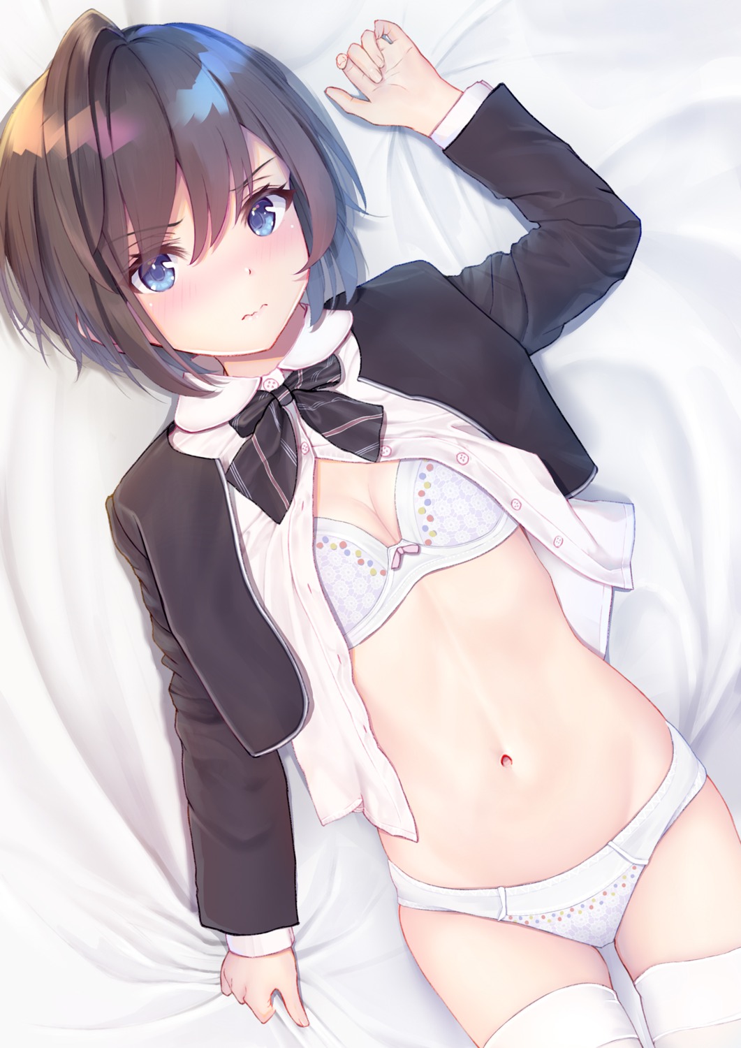 bra cleavage loli open_shirt pantsu seifuku thighhighs yunarebun