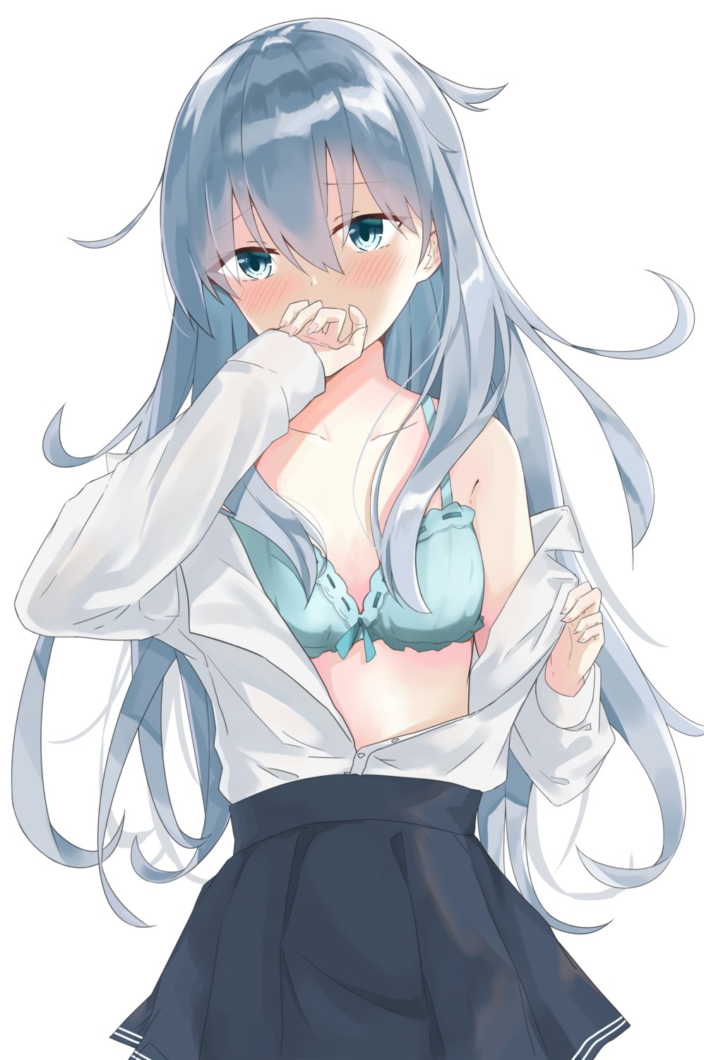 bra evening_rabbit hibiki_(kancolle) kantai_collection open_shirt seifuku