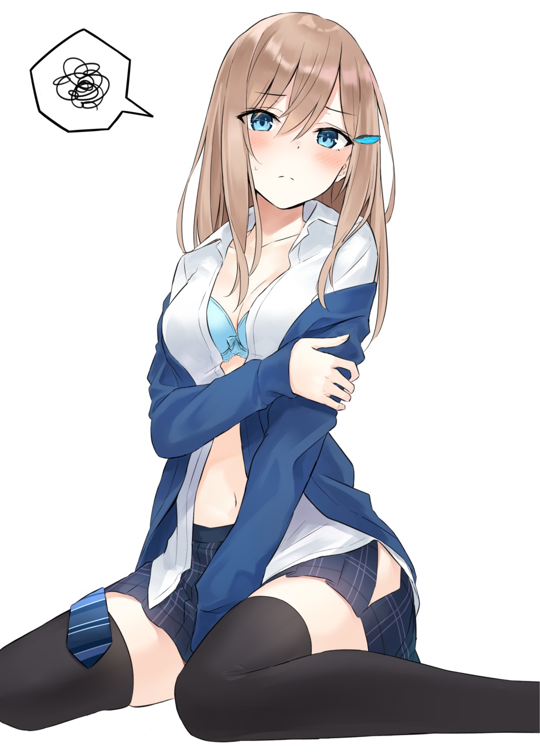 azuuru bra ciel_arc open_shirt seifuku sweater thighhighs