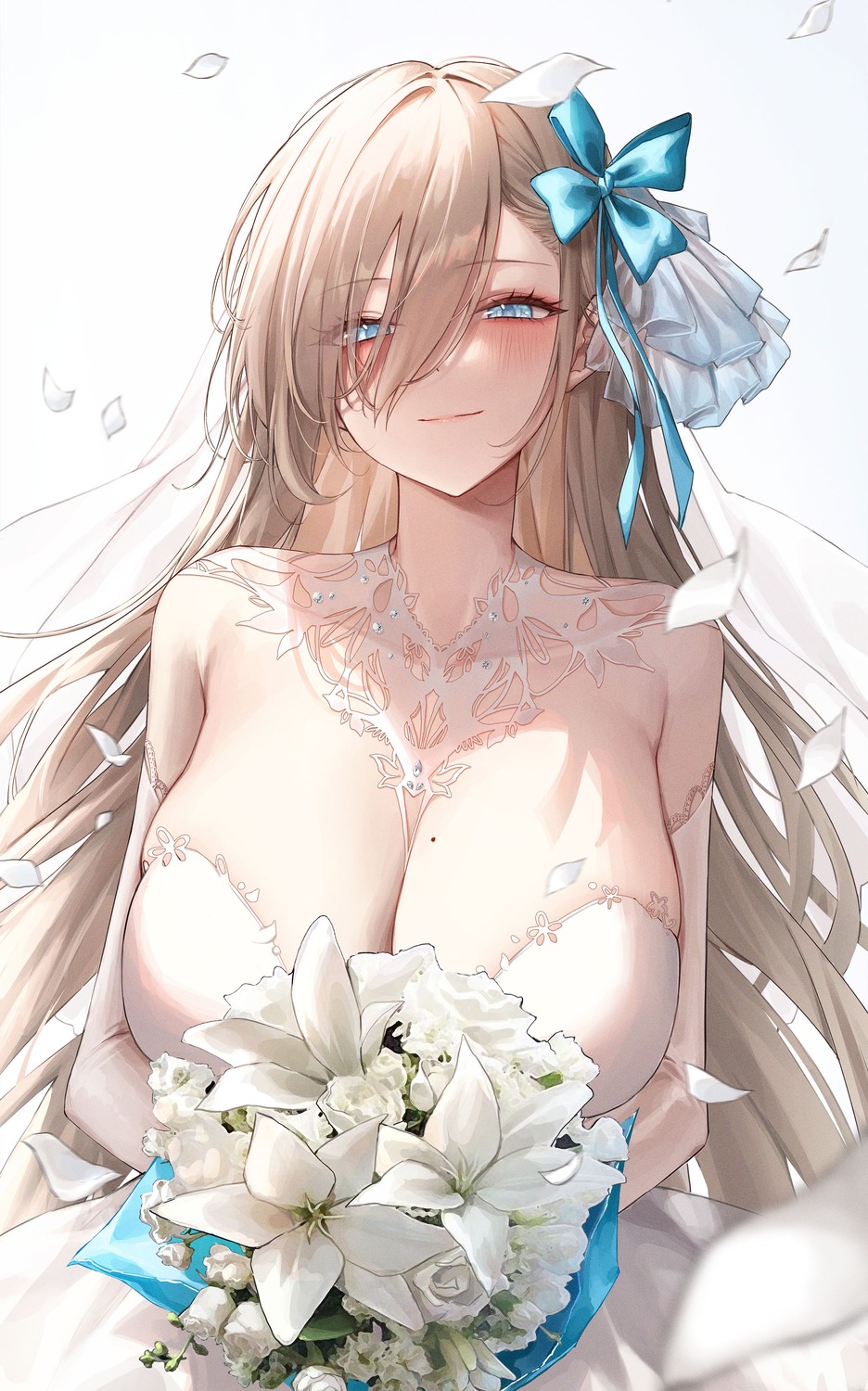 ame_816 blue_archive dress ichinose_asuna no_bra wedding_dress