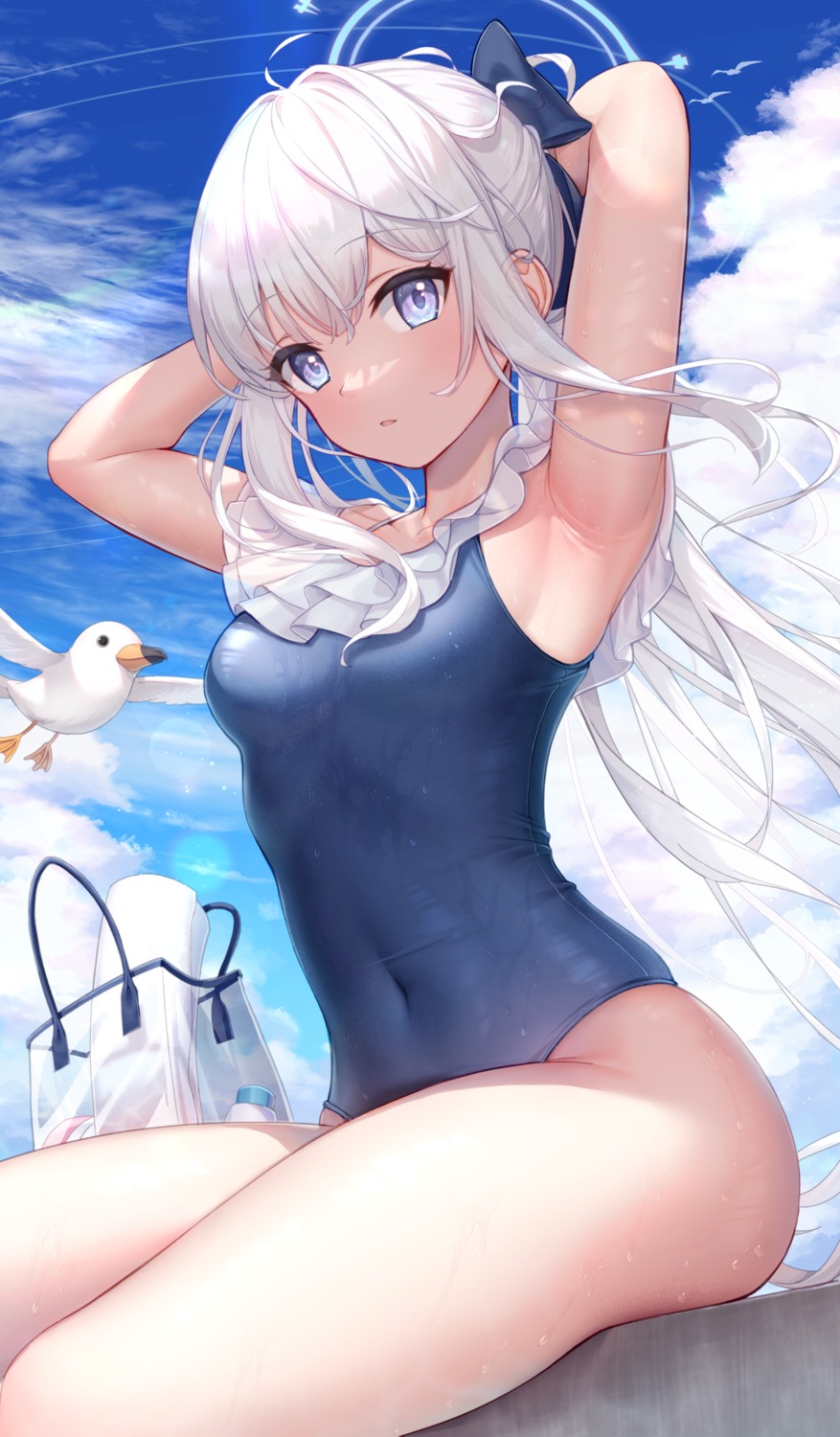 blue_archive halo kep_(ahokep) see_through swimsuits tsukiyuki_miyako