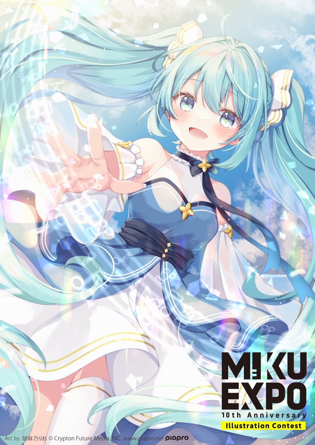 gomano_rio hatsune_miku no_bra see_through skirt_lift thighhighs vocaloid