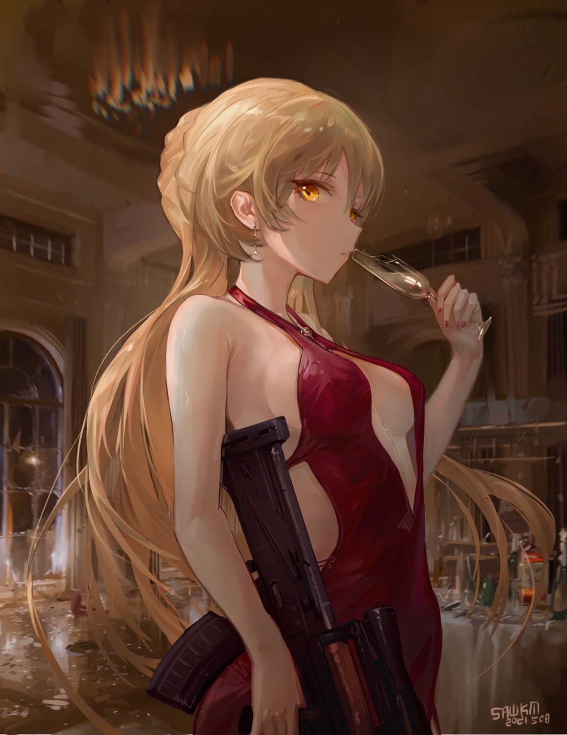 dress girls_frontline gun no_bra ots-14_(girls_frontline) sawkm