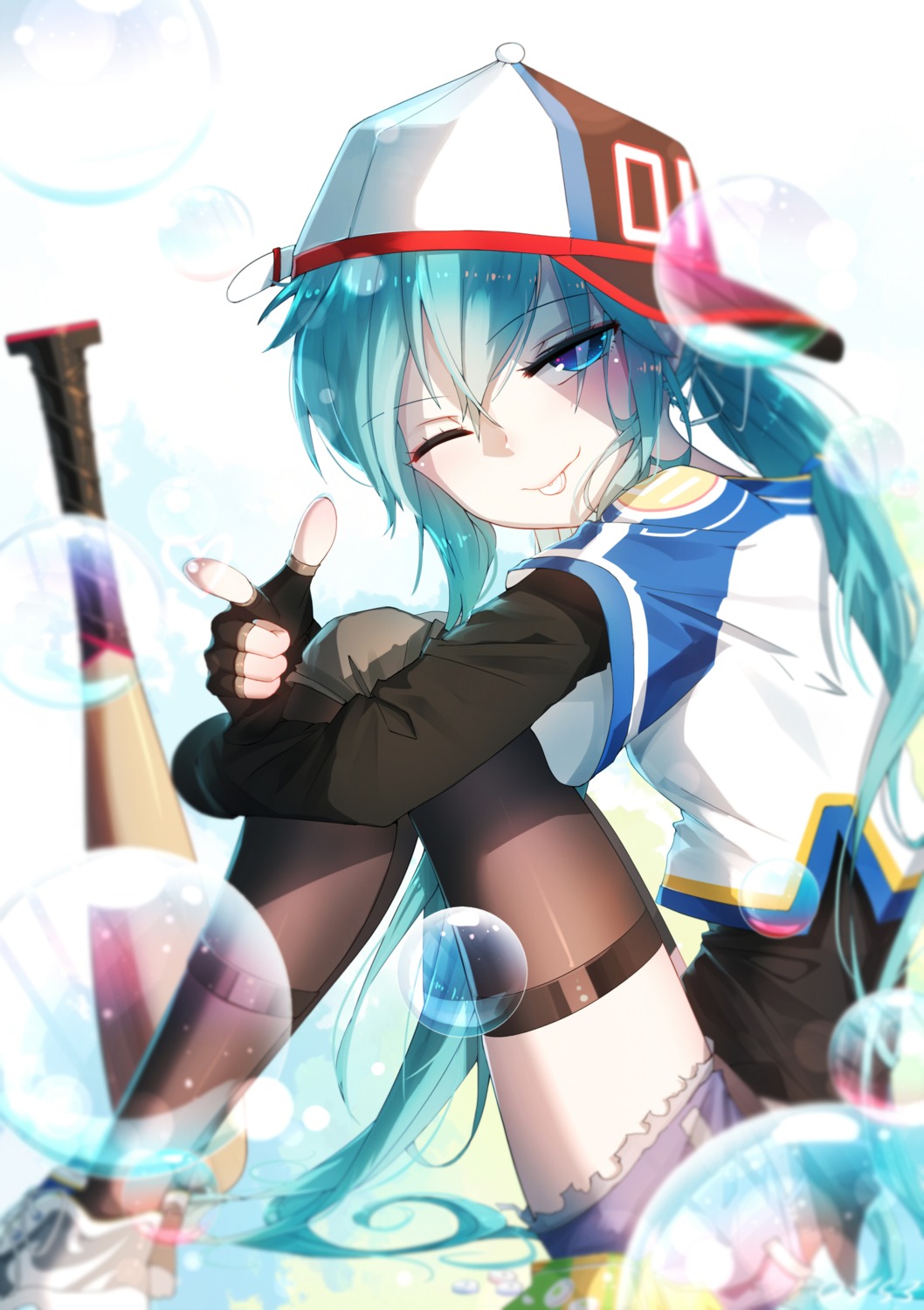 baseball hatsune_miku qys3 thighhighs vocaloid