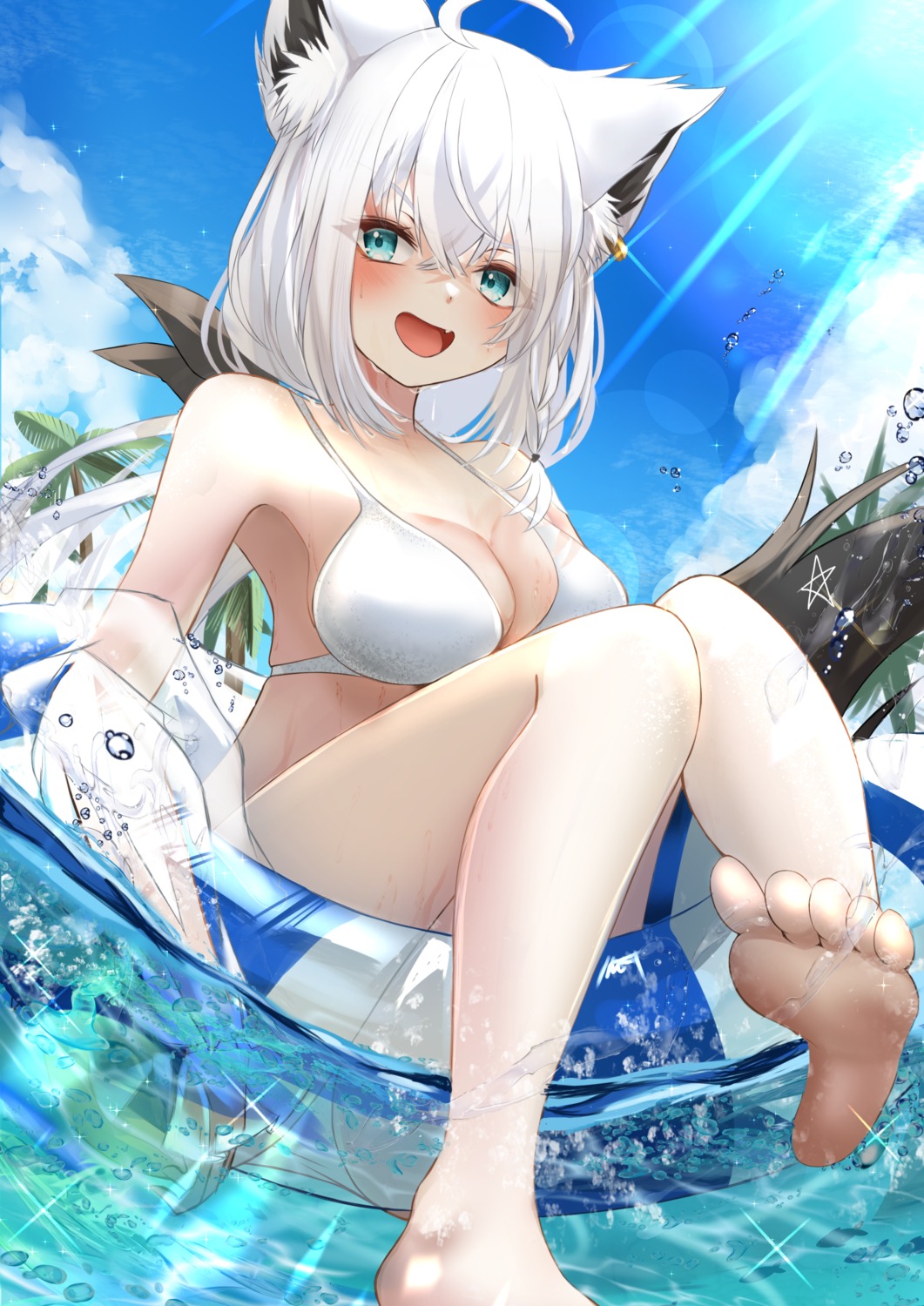 animal_ears bikini hololive hololive_gamers kitsune mikazuki_cocolo shirakami_fubuki swimsuits wet