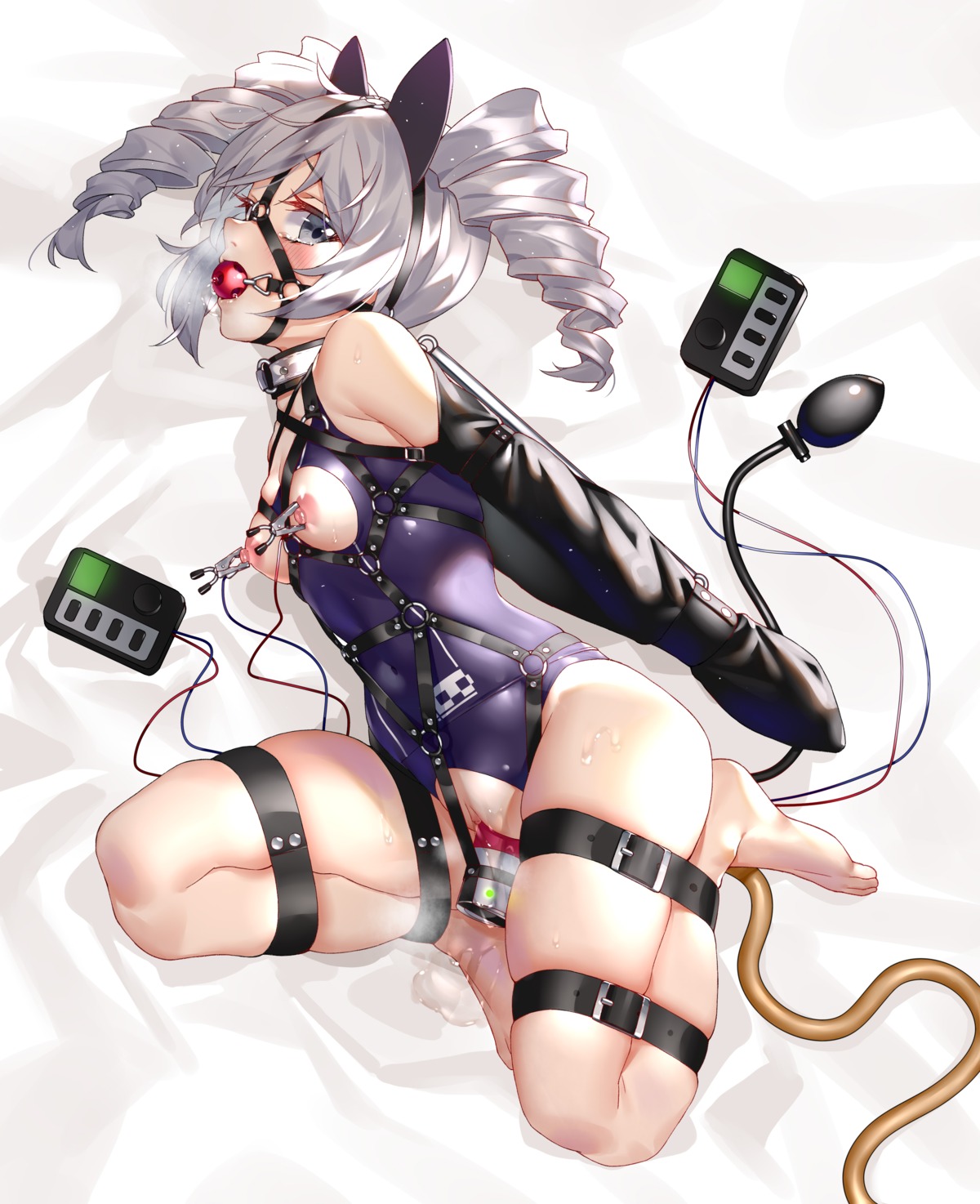 animal_ears benghuai_xueyuan bondage breasts bronya_zaychik ginklaga honkai_impact leotard nipples no_bra nopan pussy pussy_juice tail vibrator