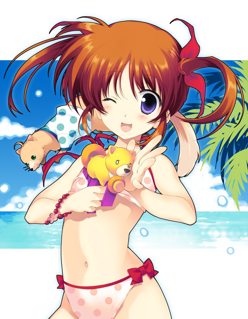 bikini mahou_shoujo_lyrical_nanoha naruse_hirofumi swimsuits takamachi_nanoha yuuno_scrya