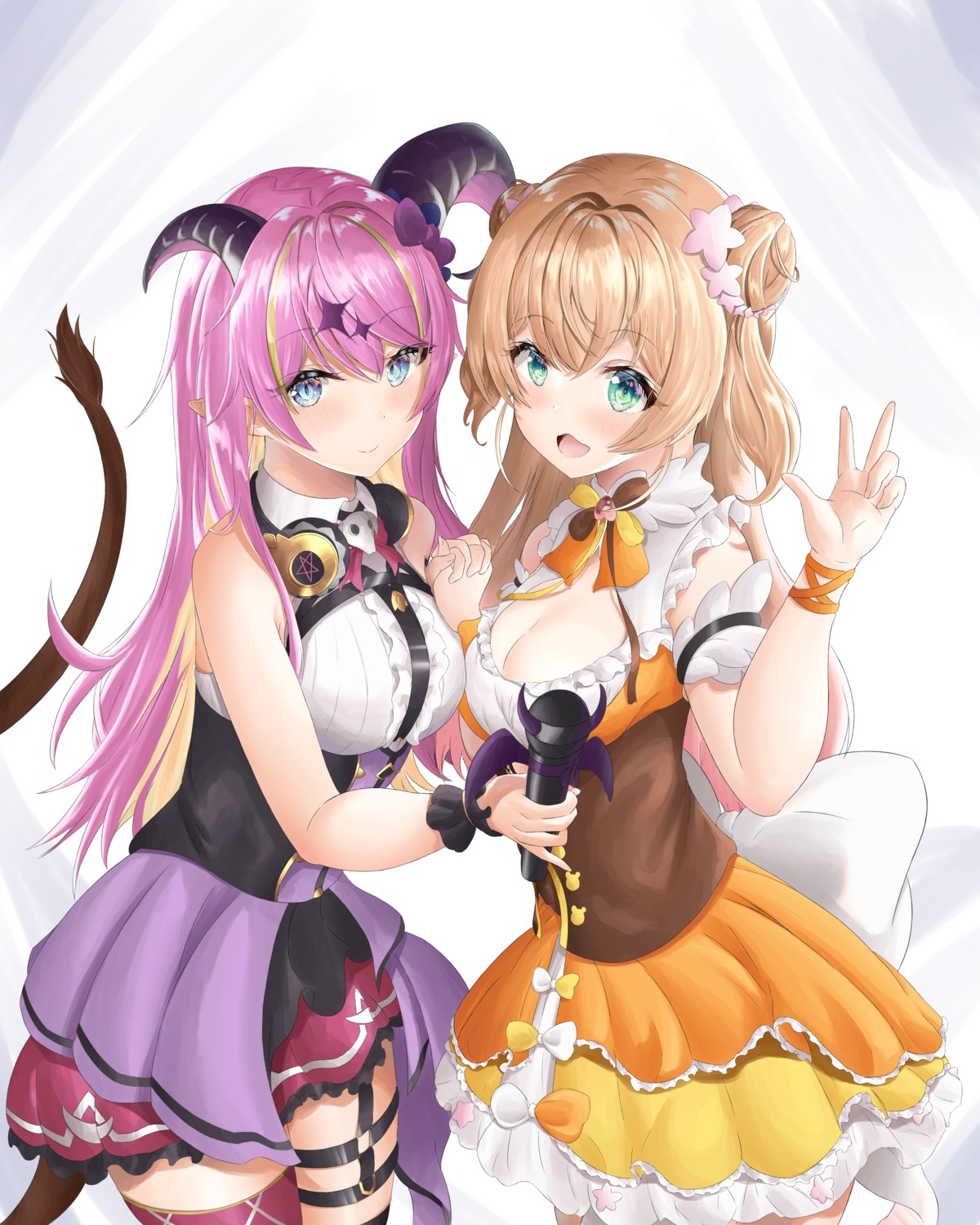 garter hololive horns mano_aloe momosuzu_nene nekoya_minamo pointy_ears tail thighhighs