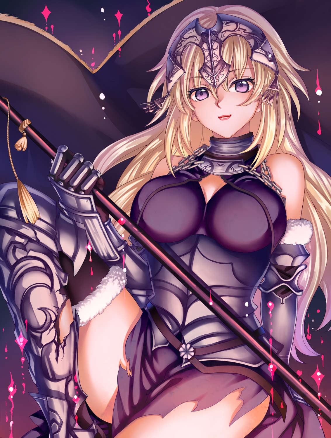 armor cleavage fate/apocrypha fate/grand_order fate/stay_night jeanne_d'arc jeanne_d'arc_(alter)_(fate) lalatia-meai thighhighs torn_clothes