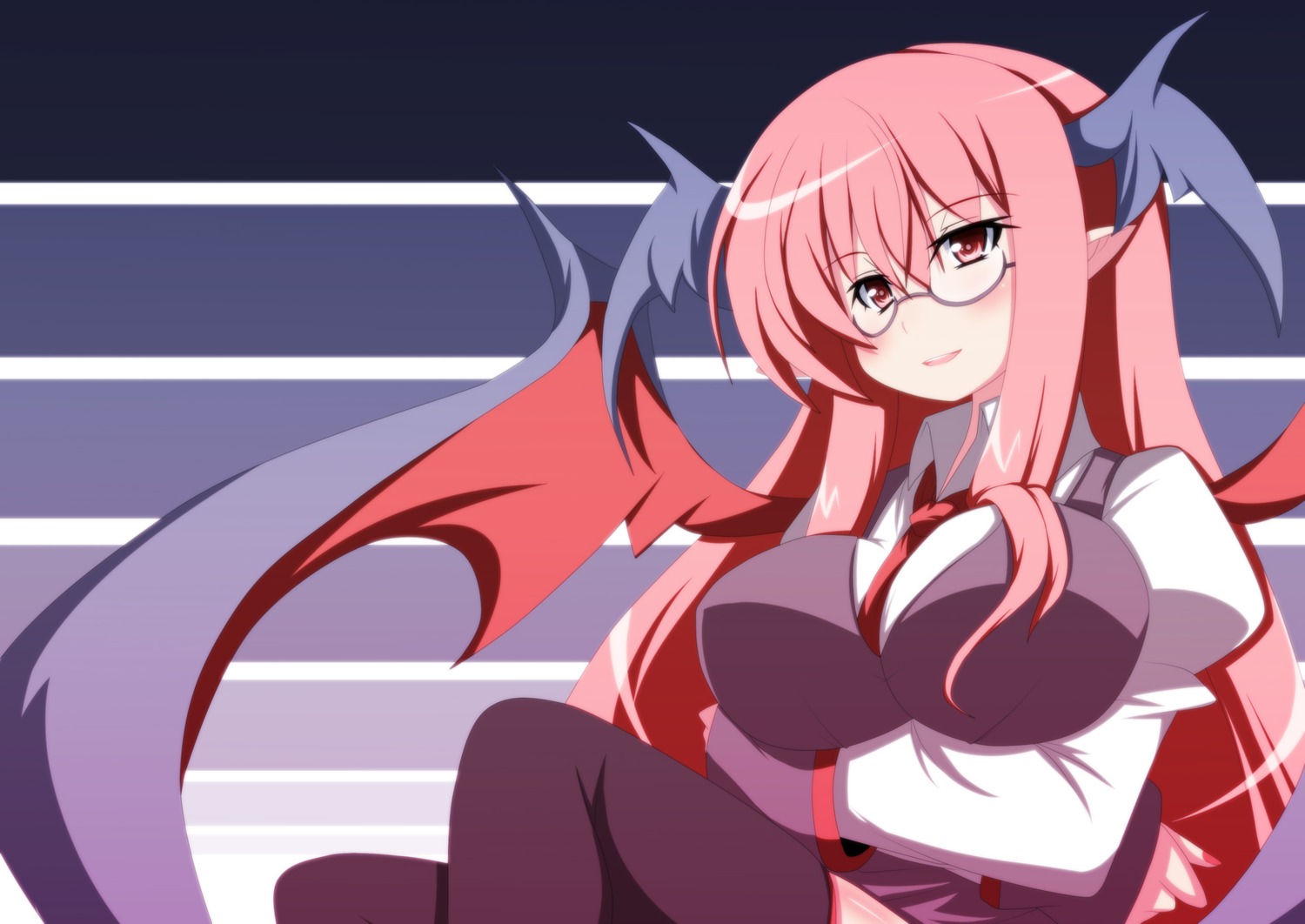 breast_hold kakeru koakuma megane touhou wings