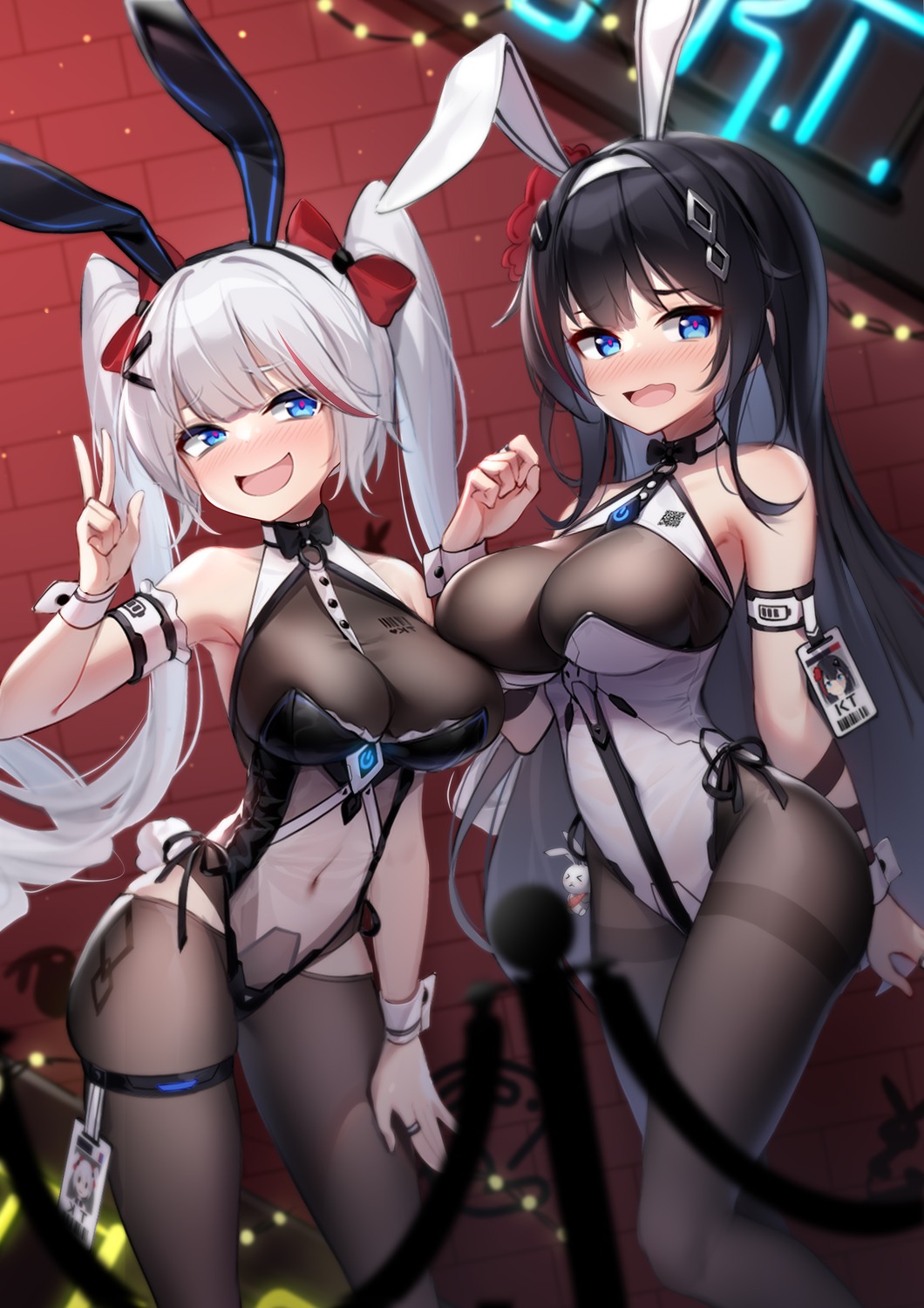 animal_ears bunny_ears bunny_girl garter k.t.cube no_bra pantyhose see_through tail tattoo