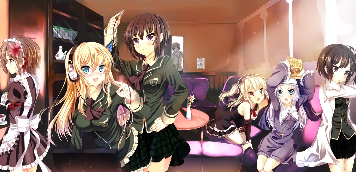 boku_wa_tomodachi_ga_sukunai hasegawa_kobato hasegawa_kodaka headphones heterochromia kashiwazaki_sena kusunoki_yukimura maid mikazuki_yozora seifuku shiguma_rika takayama_maria xephonia