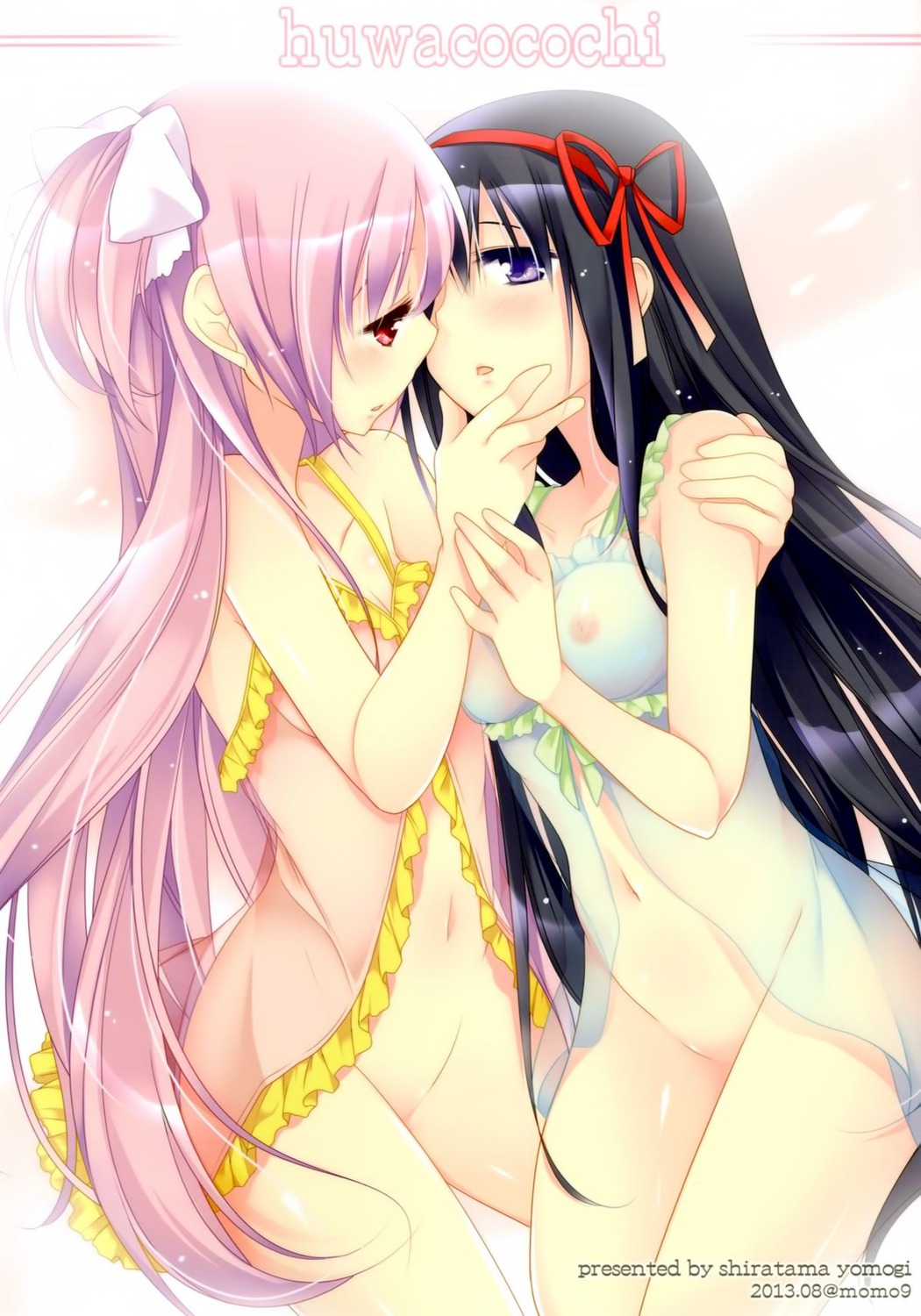 akemi_homura jpeg_artifacts kaname_madoka lingerie nipples nopan puella_magi_madoka_magica see_through ultimate_madoka yuri