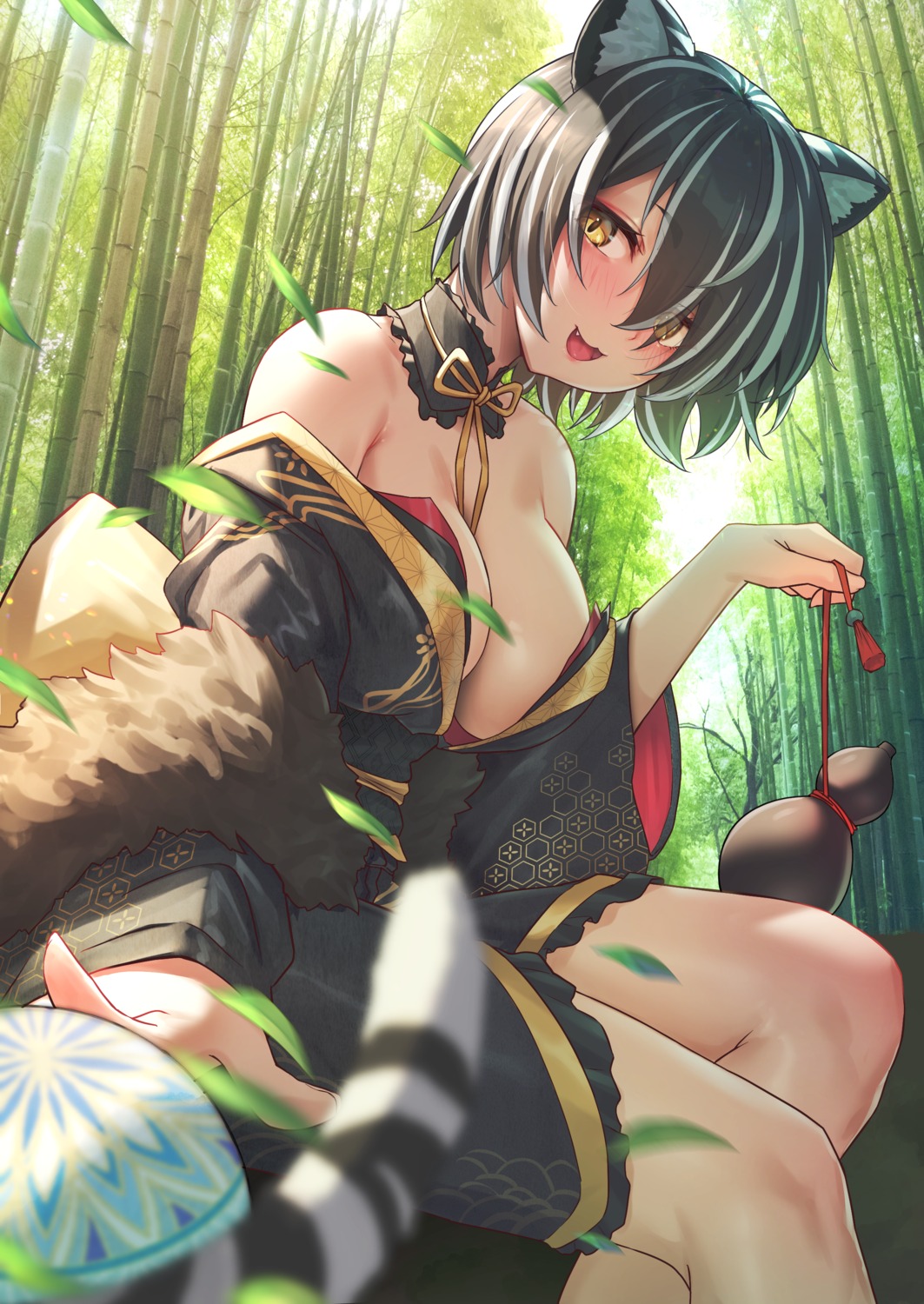 animal_ears japanese_clothes no_bra solar_(happymonk)