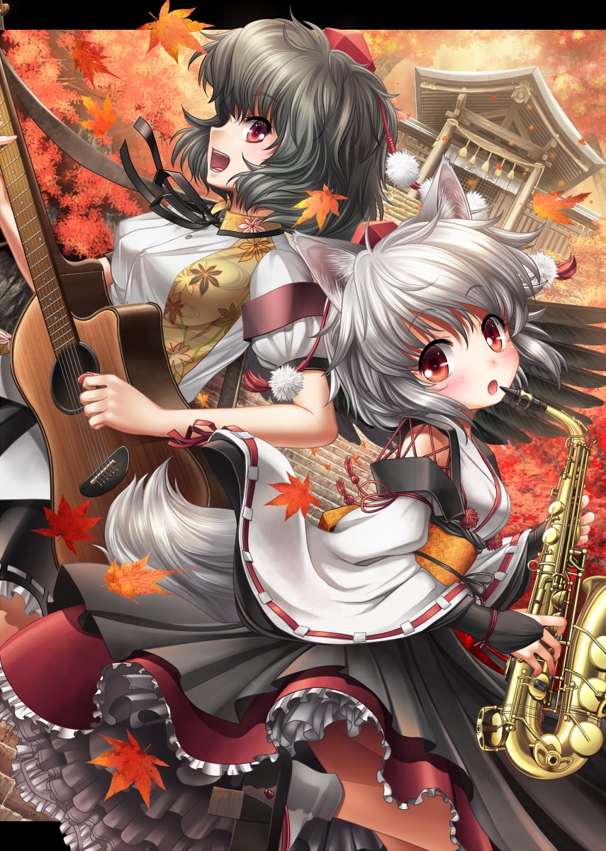 animal_ears guitar inubashiri_momiji kei_traum shameimaru_aya tail touhou