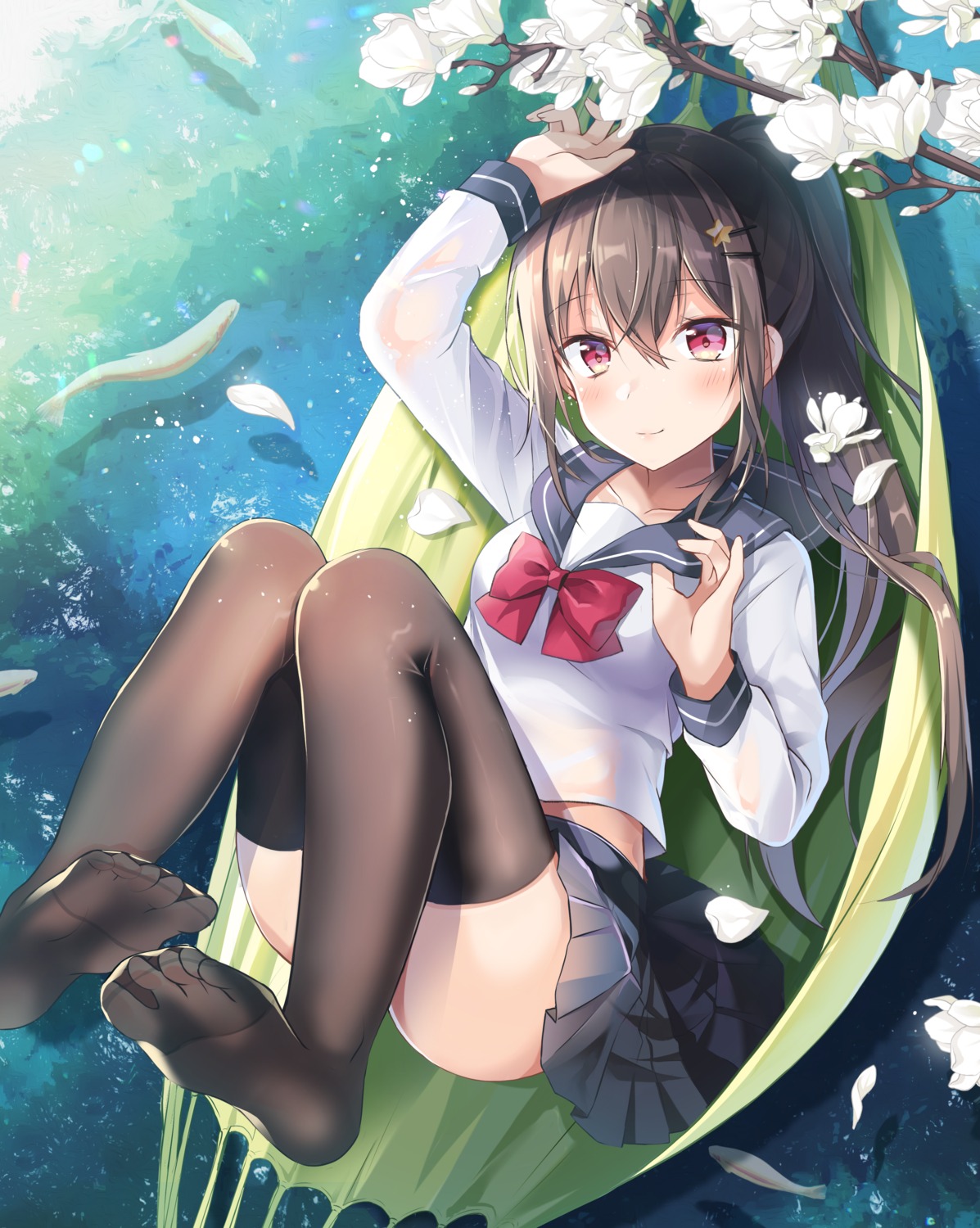 feet see_through seifuku shiro_kuma_shake skirt_lift thighhighs