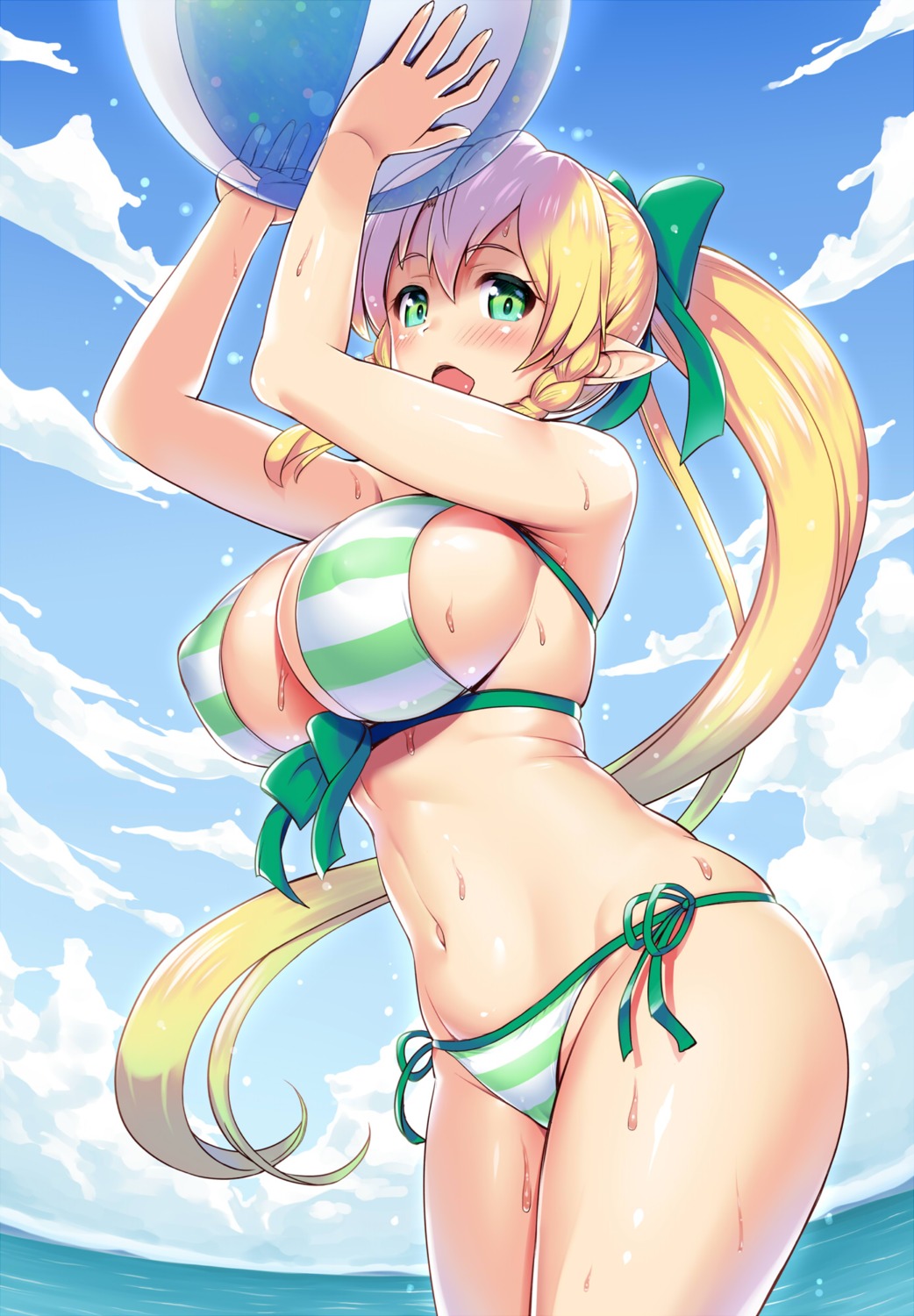 bikini cameltoe cleavage erect_nipples kawase_seiki leafa pointy_ears swimsuits sword_art_online wet