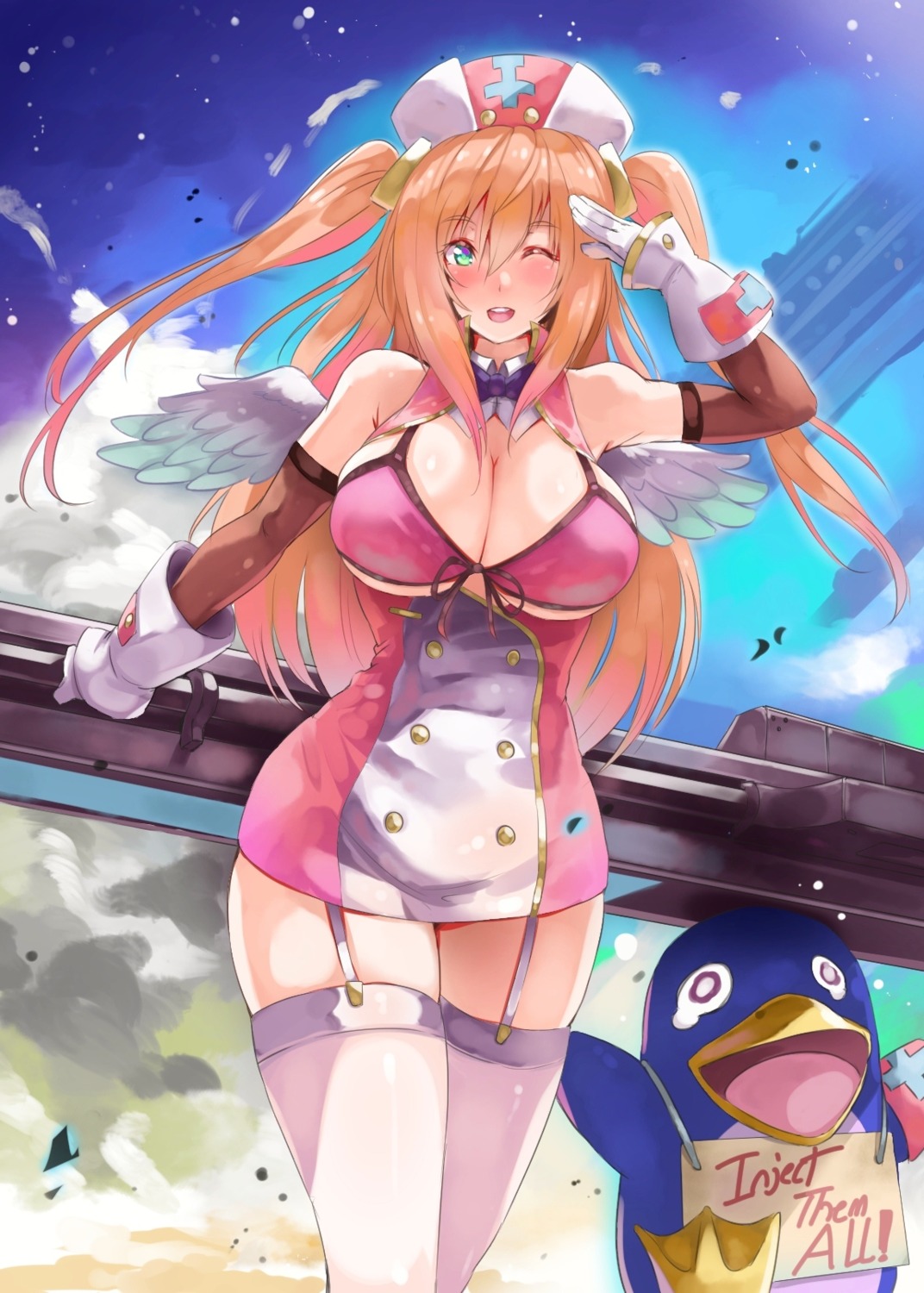 bikini_top denizen_tomo dress open_shirt stockings swimsuits thighhighs underboob wings