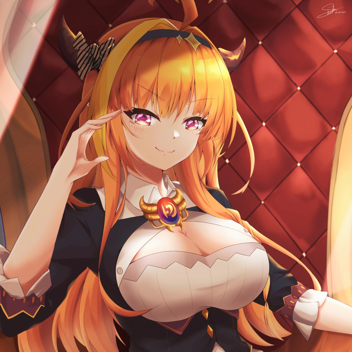 cleavage hololive horns kiryuu_coco pointy_ears shiinochi