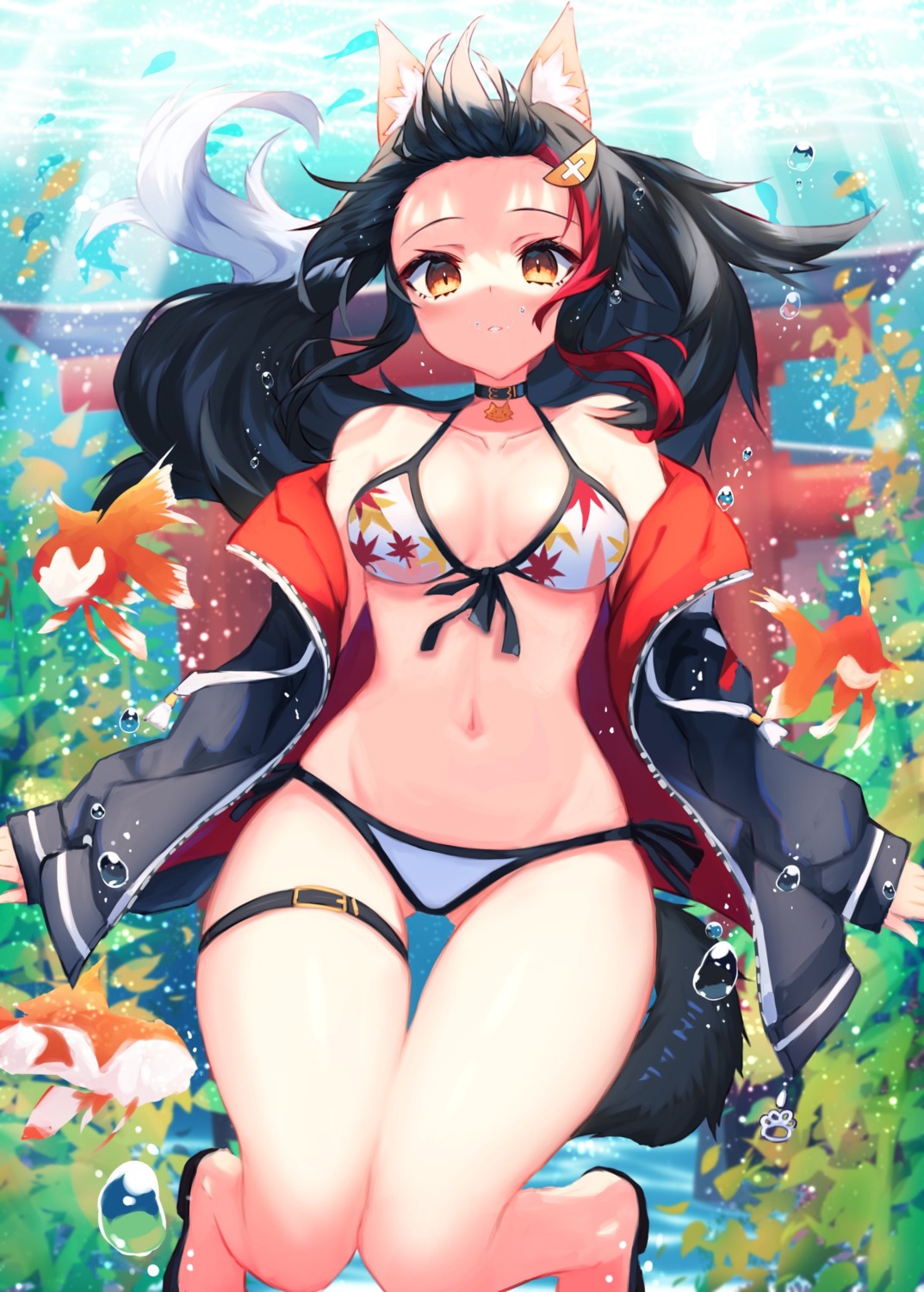 animal_ears bikini garter hololive hololive_gamers inre_kemomimi ookami_mio open_shirt swimsuits tail