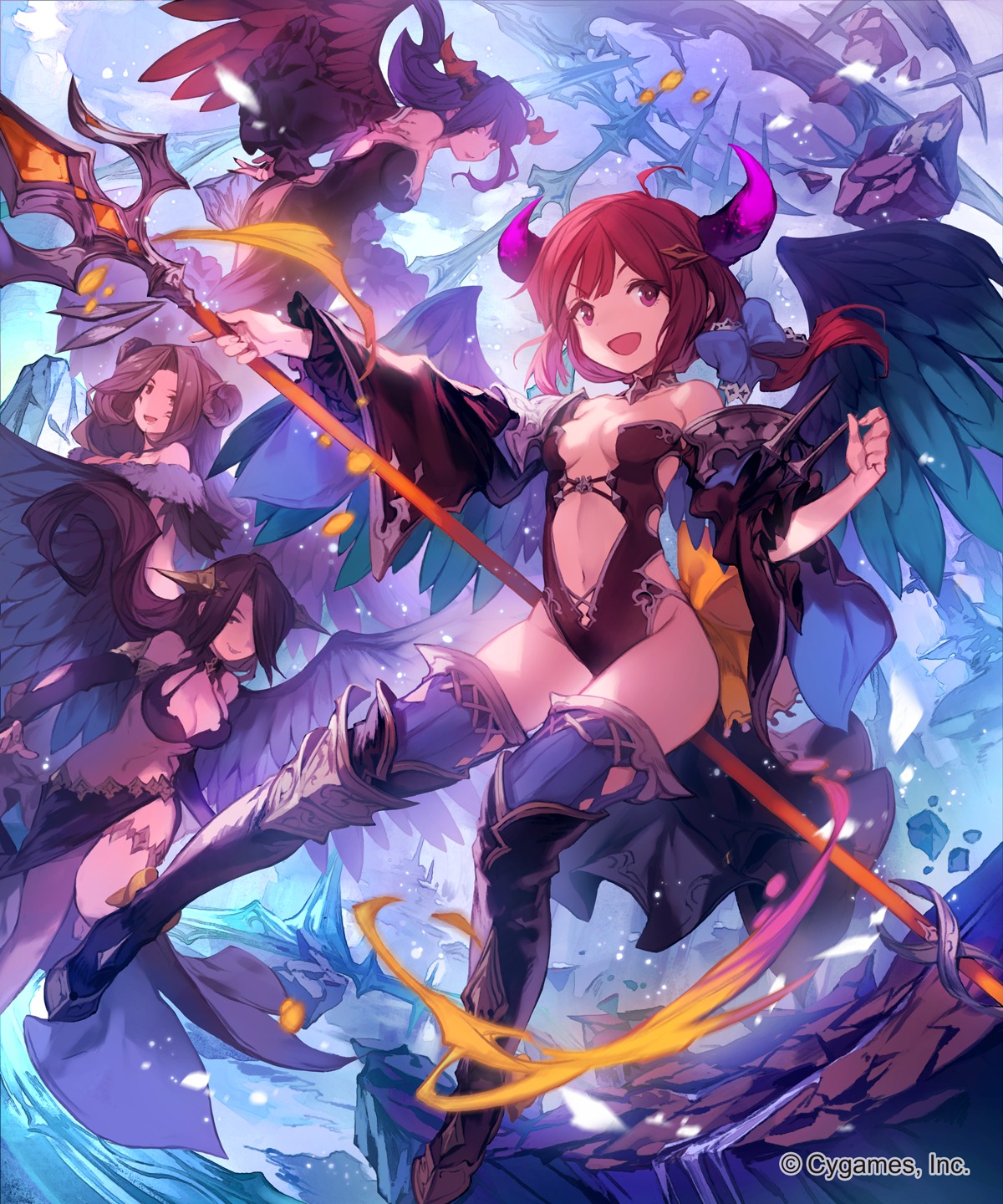 bikini_top cleavage dress garter horns lee_hyeseung no_bra swimsuits thighhighs weapon wings
