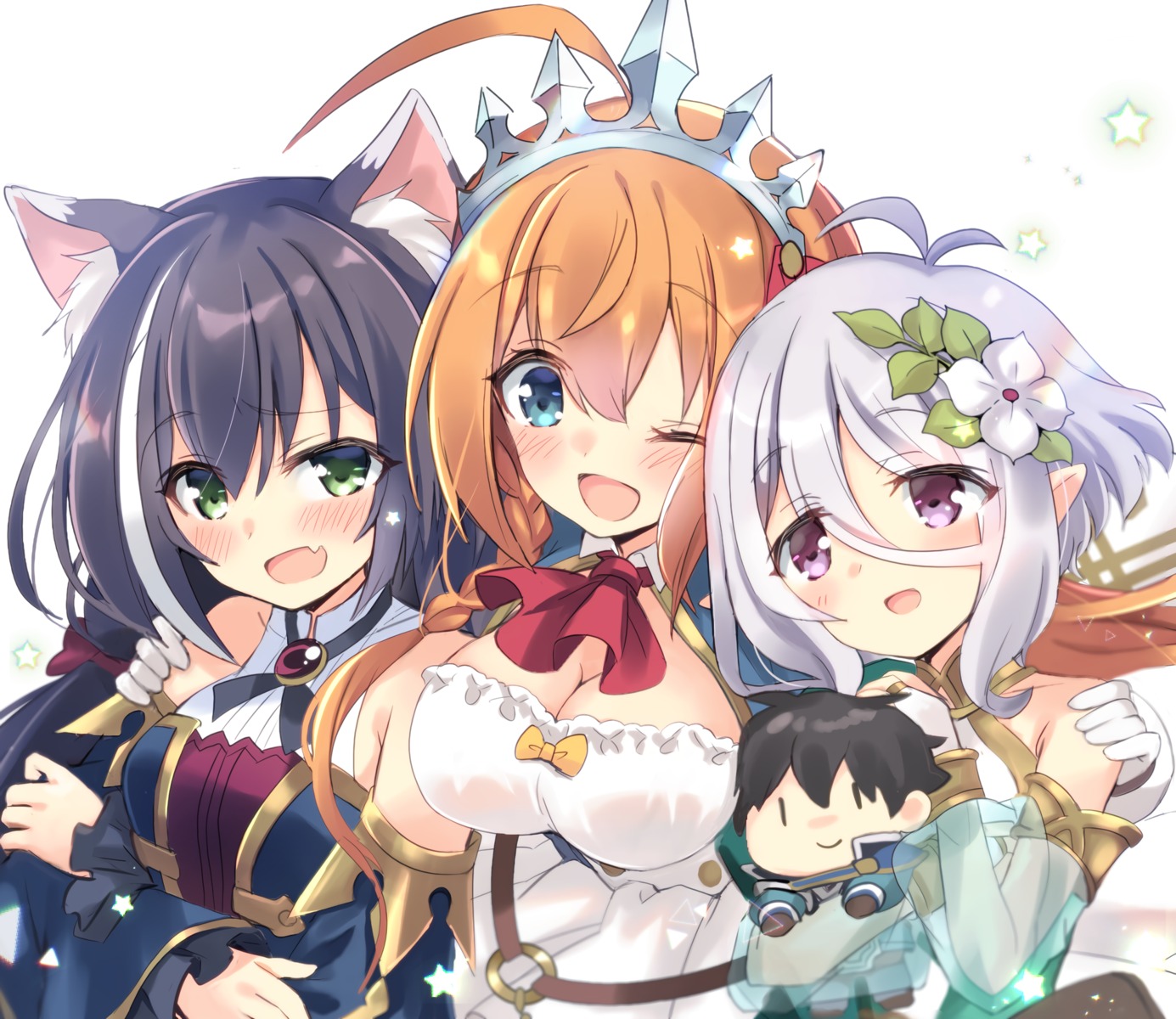 animal_ears chibi cleavage hizuki_yayoi karyl_(princess_connect) kokkoro nekomimi pecorine pointy_ears princess_connect princess_connect!_re:dive see_through