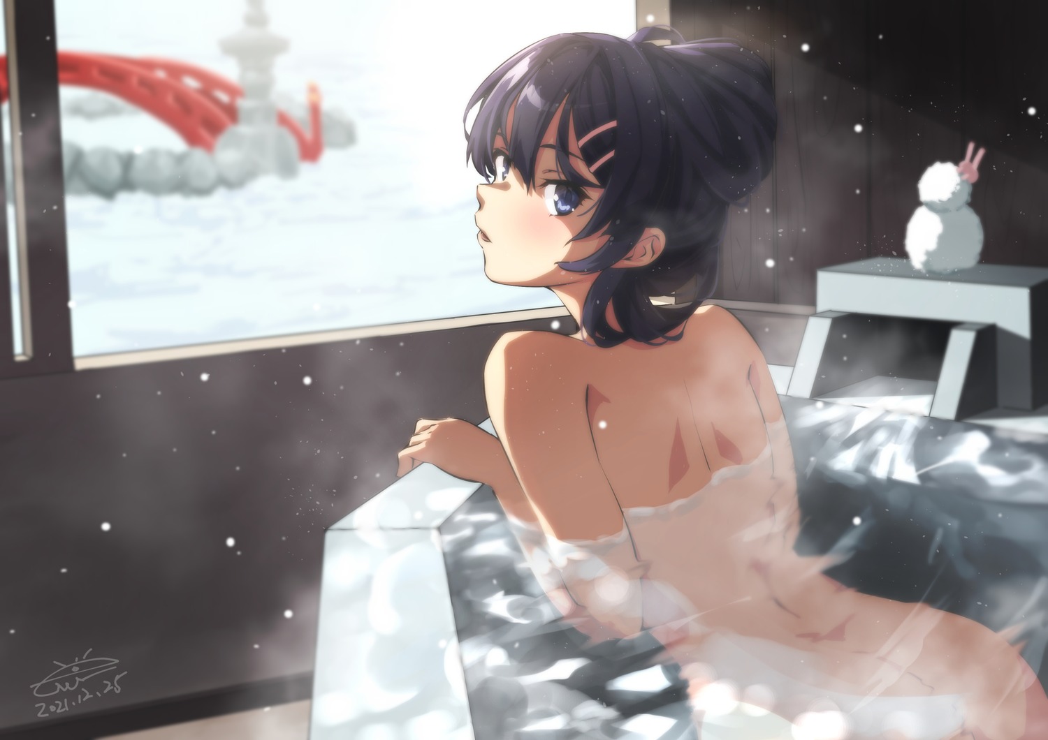 ass bathing naked onsen raiz_art_works sakurajima_mai seishun_buta_yarou_series wet