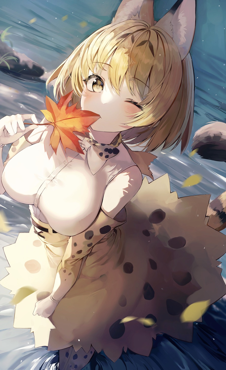 animal_ears animal_ears_(artist) kemono_friends serval tail wet