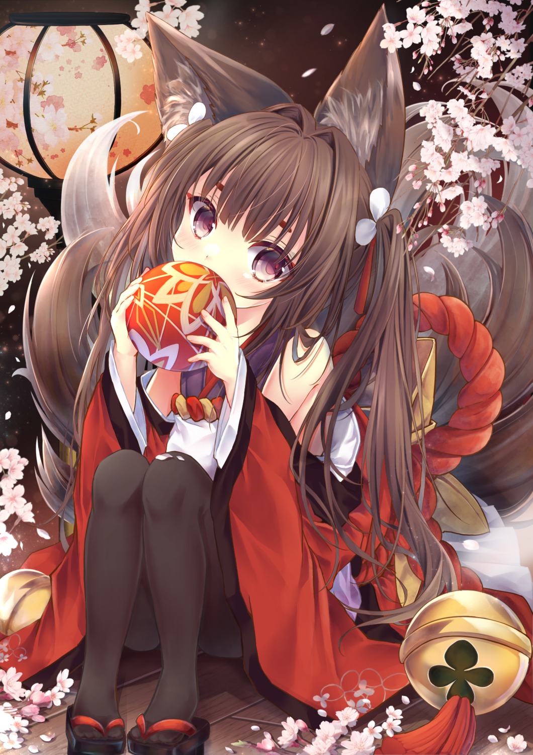 amagi-chan_(azur_lane) amagi_(azur_lane) animal_ears azur_lane japanese_clothes kitsune maya_(tirolpop) pantyhose skirt_lift tail