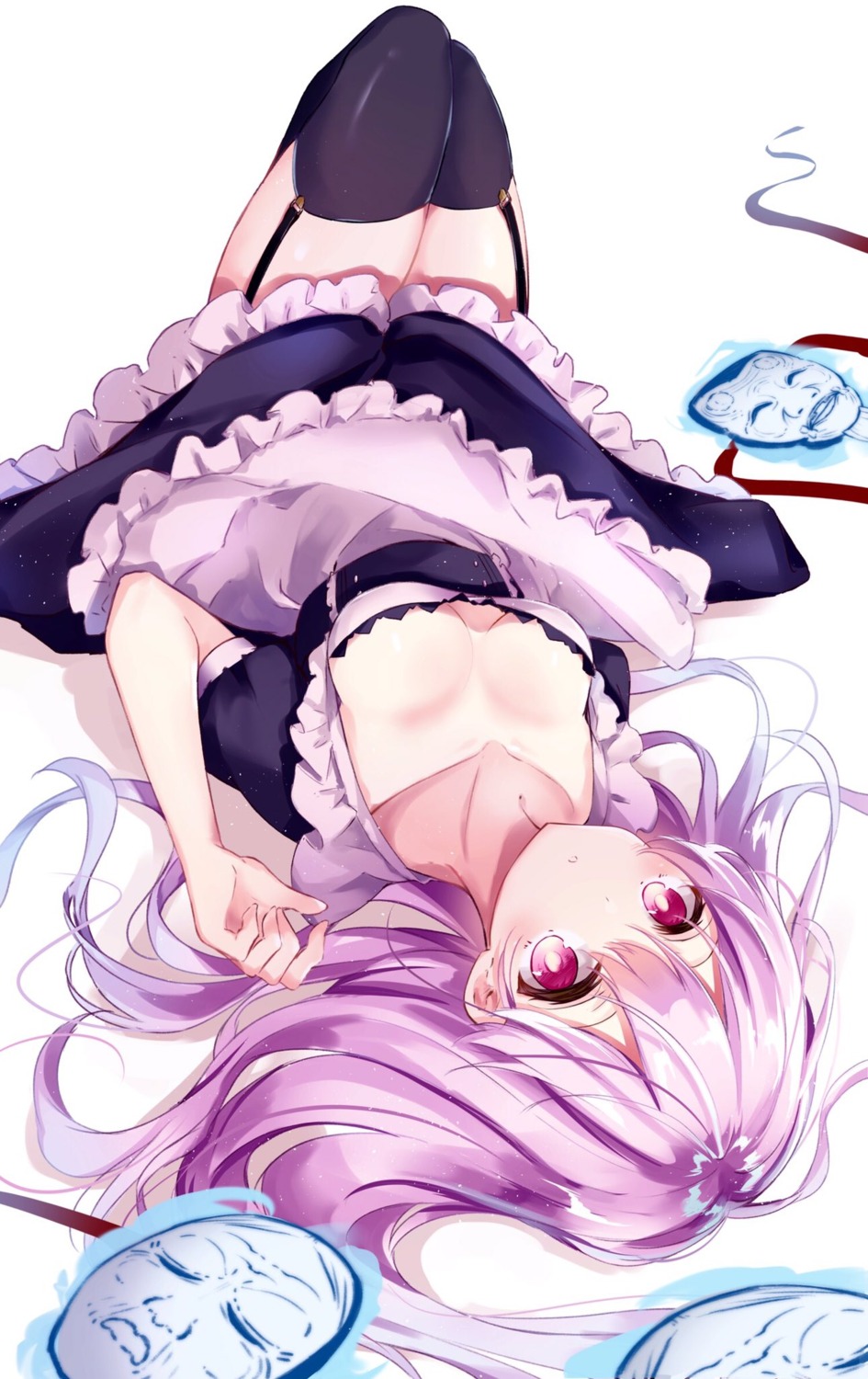 cleavage garter hata_no_kokoro kisaragi_yuri maid no_bra stockings thighhighs touhou