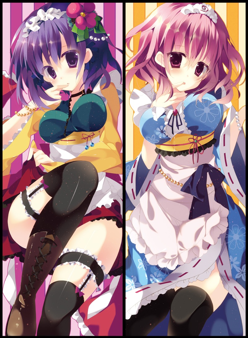 garter hieda_no_akyuu saigyouji_yuyuko sushimekabu thighhighs touhou