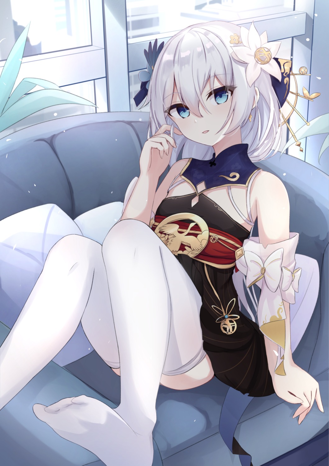 benghuai_xueyuan feet honkai_impact japanese_clothes skirt_lift theresa_apocalypse thighhighs touhourh