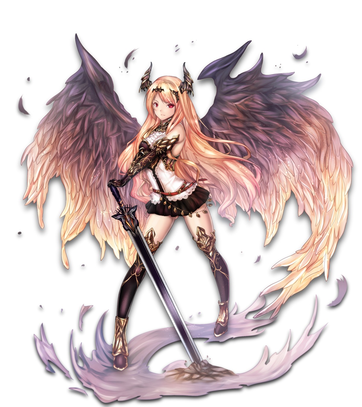 armor dark_angel_olivia granblue_fantasy horns sword thighhighs untsue wings