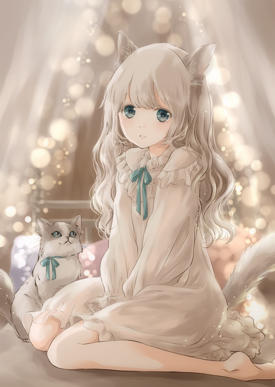 animal_ears dress hoshiibara_mato neko nekomimi tail