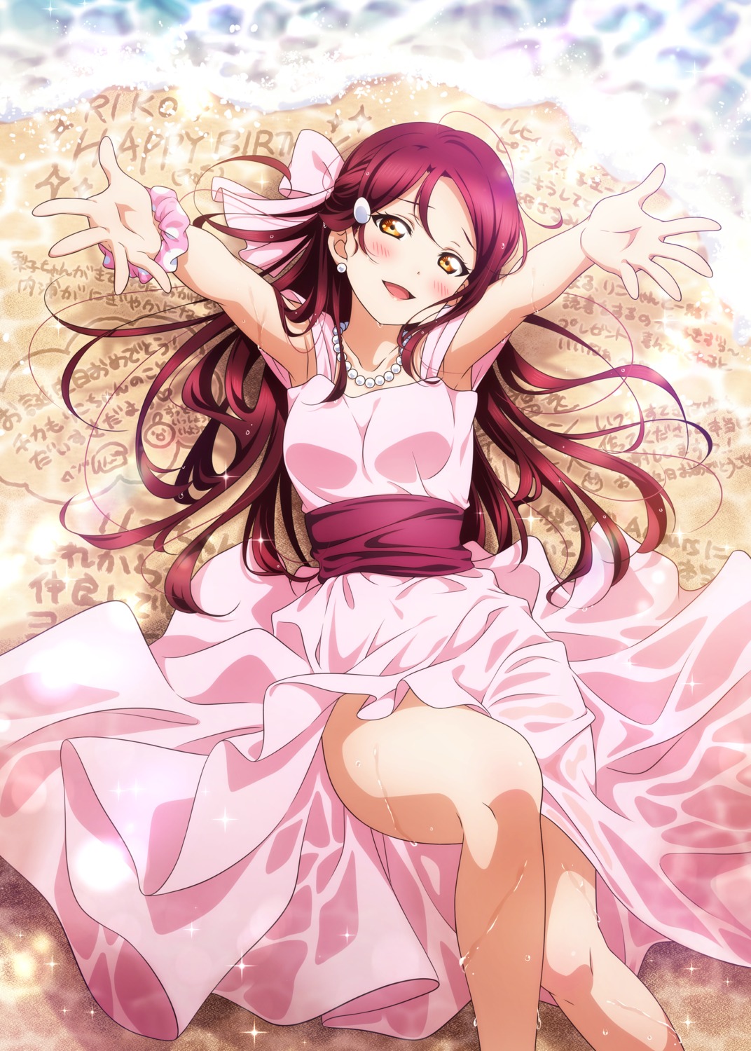 dress kougi_hiroshi love_live!_sunshine!! sakurauchi_riko see_through skirt_lift wet wet_clothes