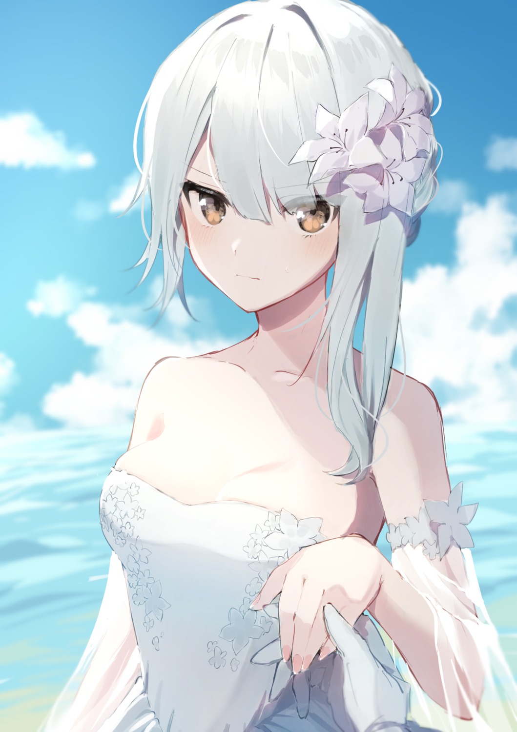 dress hinakano_h kaine_(nier) nier nier_replicant no_bra see_through sketch wedding_dress