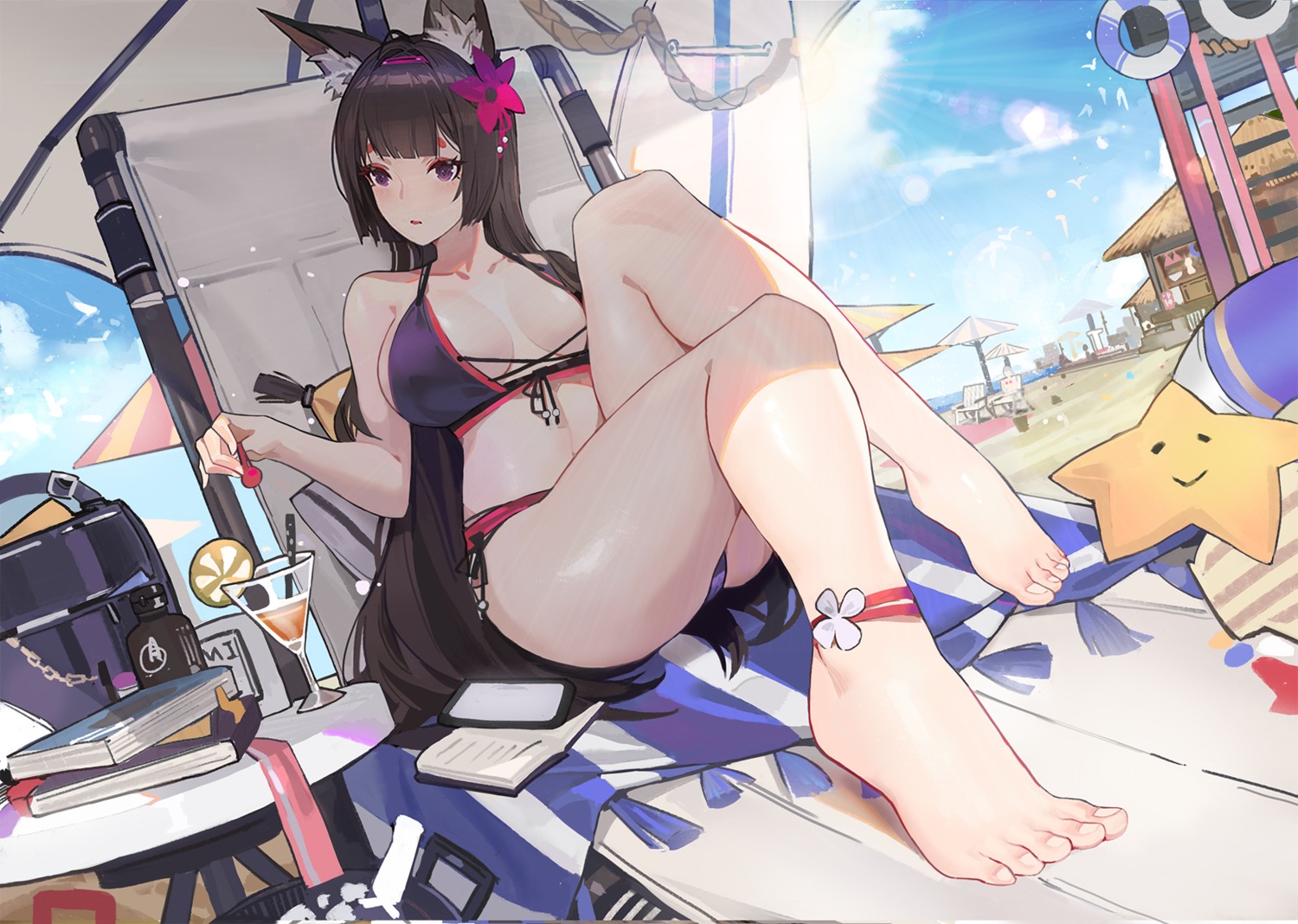 amagi_(azur_lane) animal_ears azur_lane bikini feet kitsune plumw swimsuits