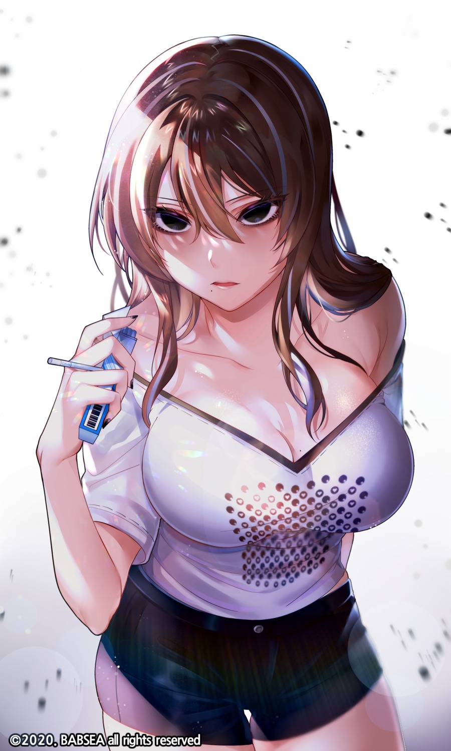 cleavage no_bra open_shirt polla smoking