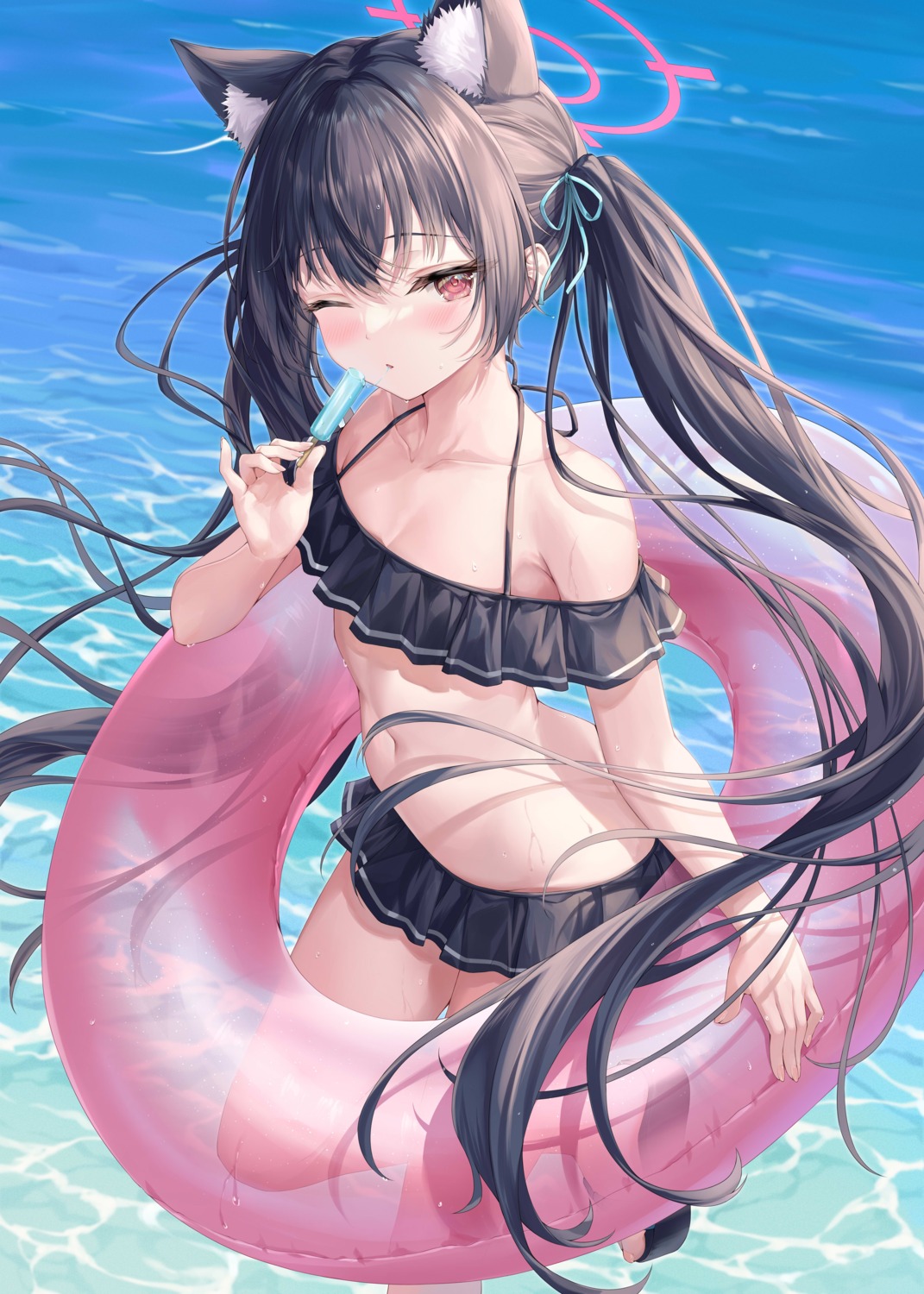 animal_ears bikini blue_archive halo kuromi_serika nekomimi shiduki_ruri swimsuits wet