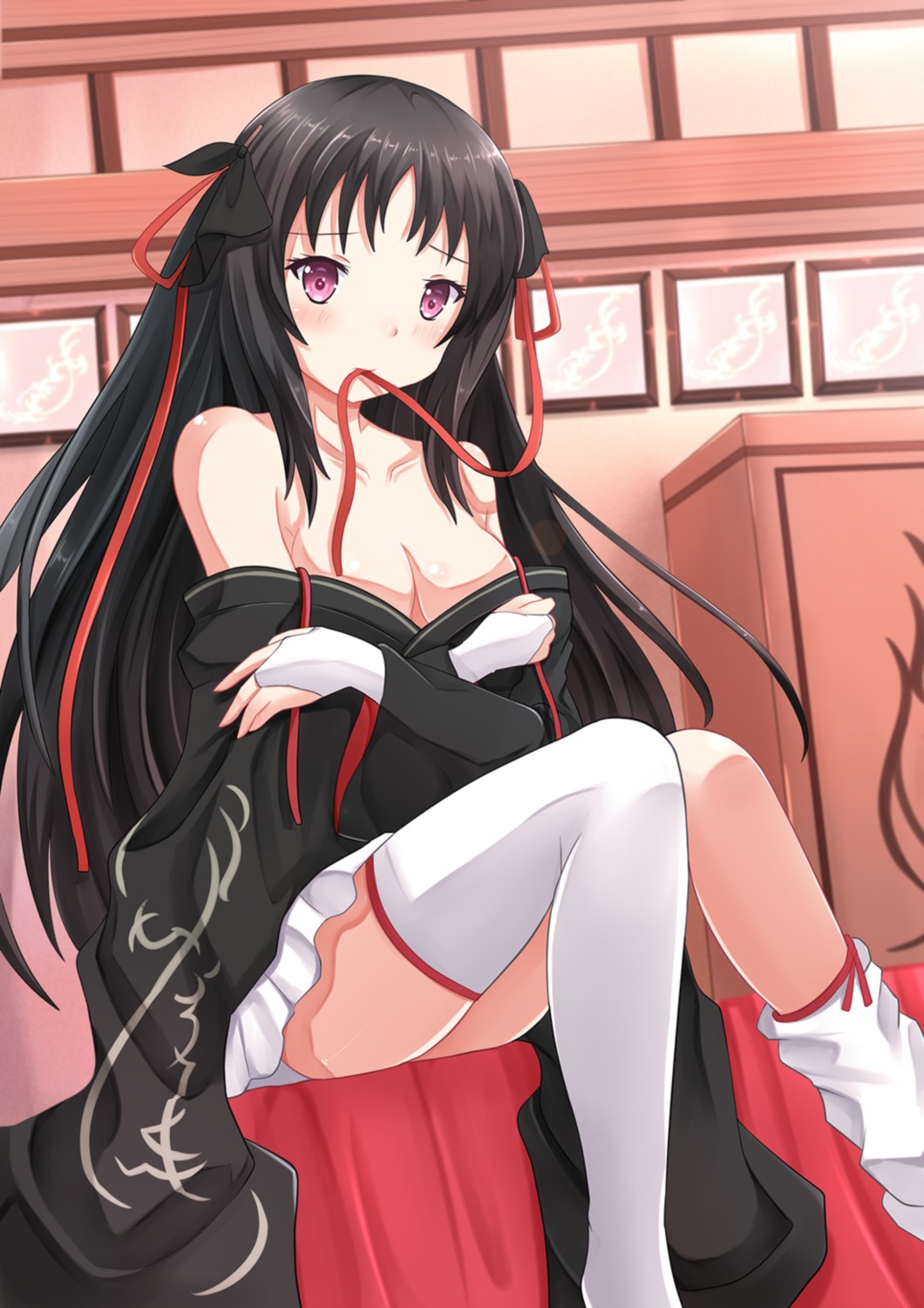 cleavage japanese_clothes kazenokaze machine-doll_wa_kizutsukanai no_bra thighhighs yaya