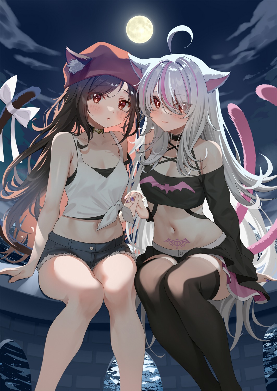 animal_ears luna_skylark nekomimi piyopoyo tail tattoo thighhighs vrchat yuri