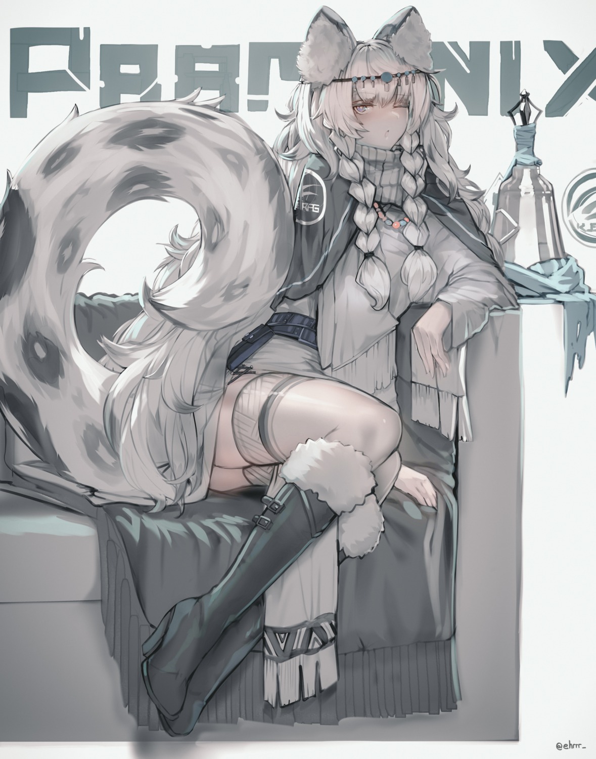 animal_ears arknights ehrrr heels pramanix_(arknights) tail thighhighs