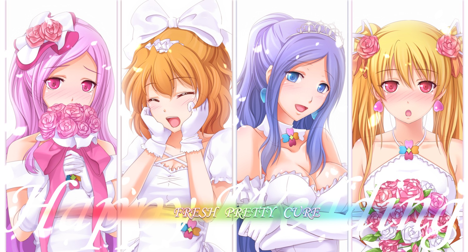 aono_miki chobipero cleavage dress fresh_pretty_cure! higashi_setsuna momozono_love pretty_cure wedding_dress yamabuki_inori