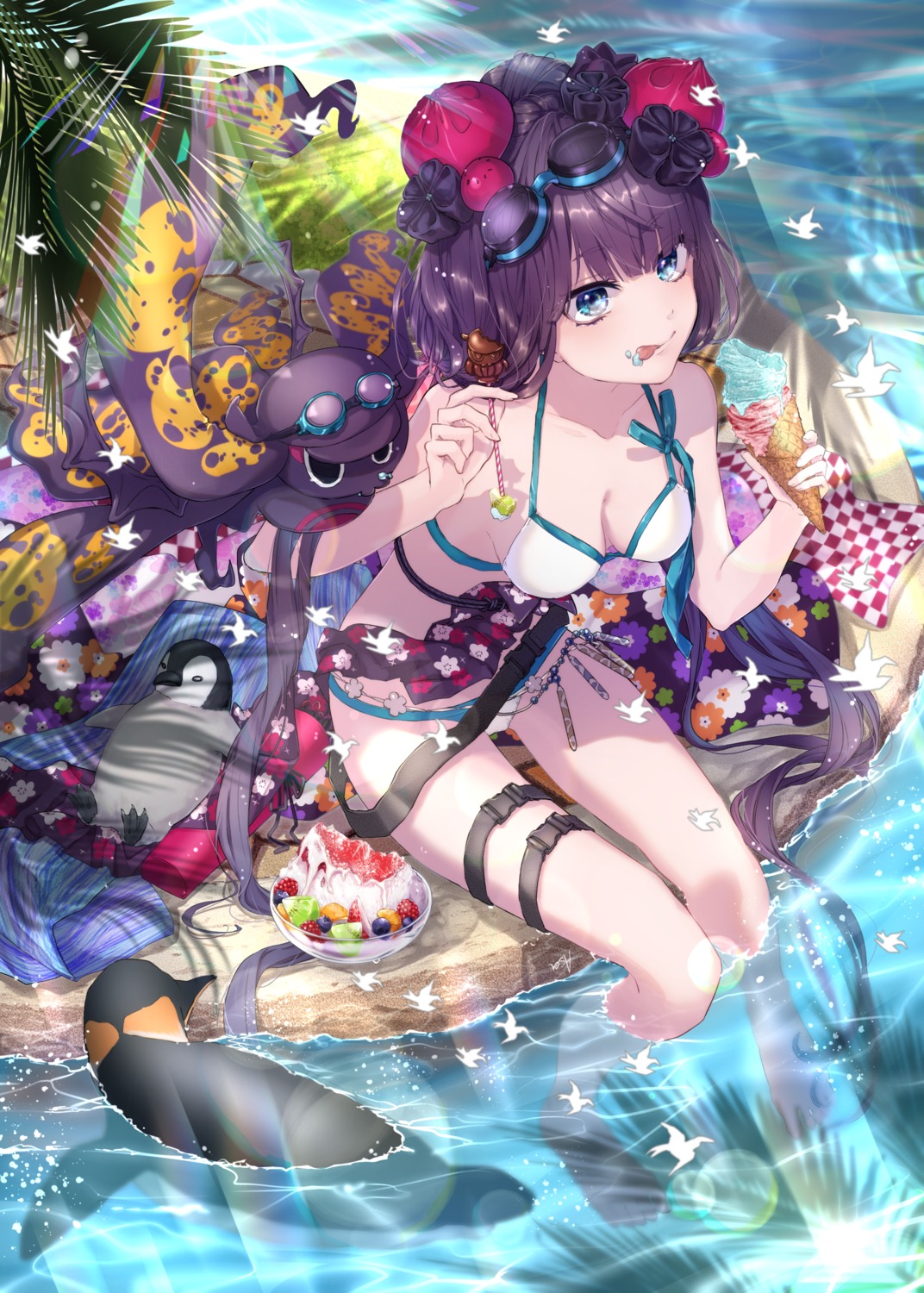 2a2s bikini cleavage fate/grand_order garter katsushika_hokusai_(fate) swimsuits wet