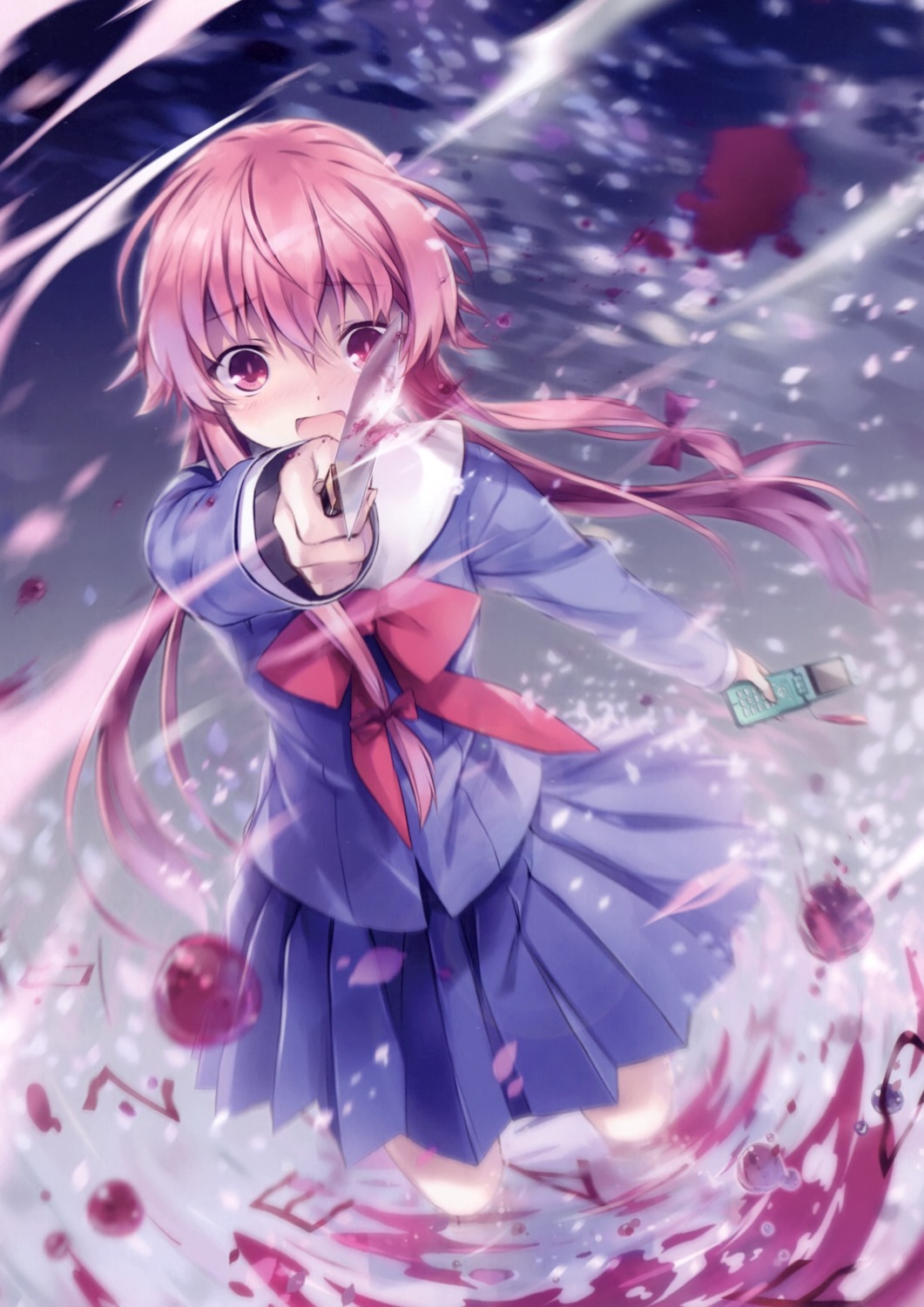 6u blood eternal_land gasai_yuno mirai_nikki seifuku weapon yandere