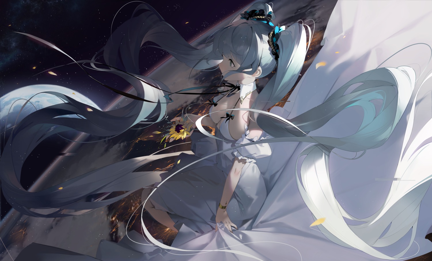 dress hatsune_miku helic_(7317helic) jpeg_artifacts no_bra vocaloid